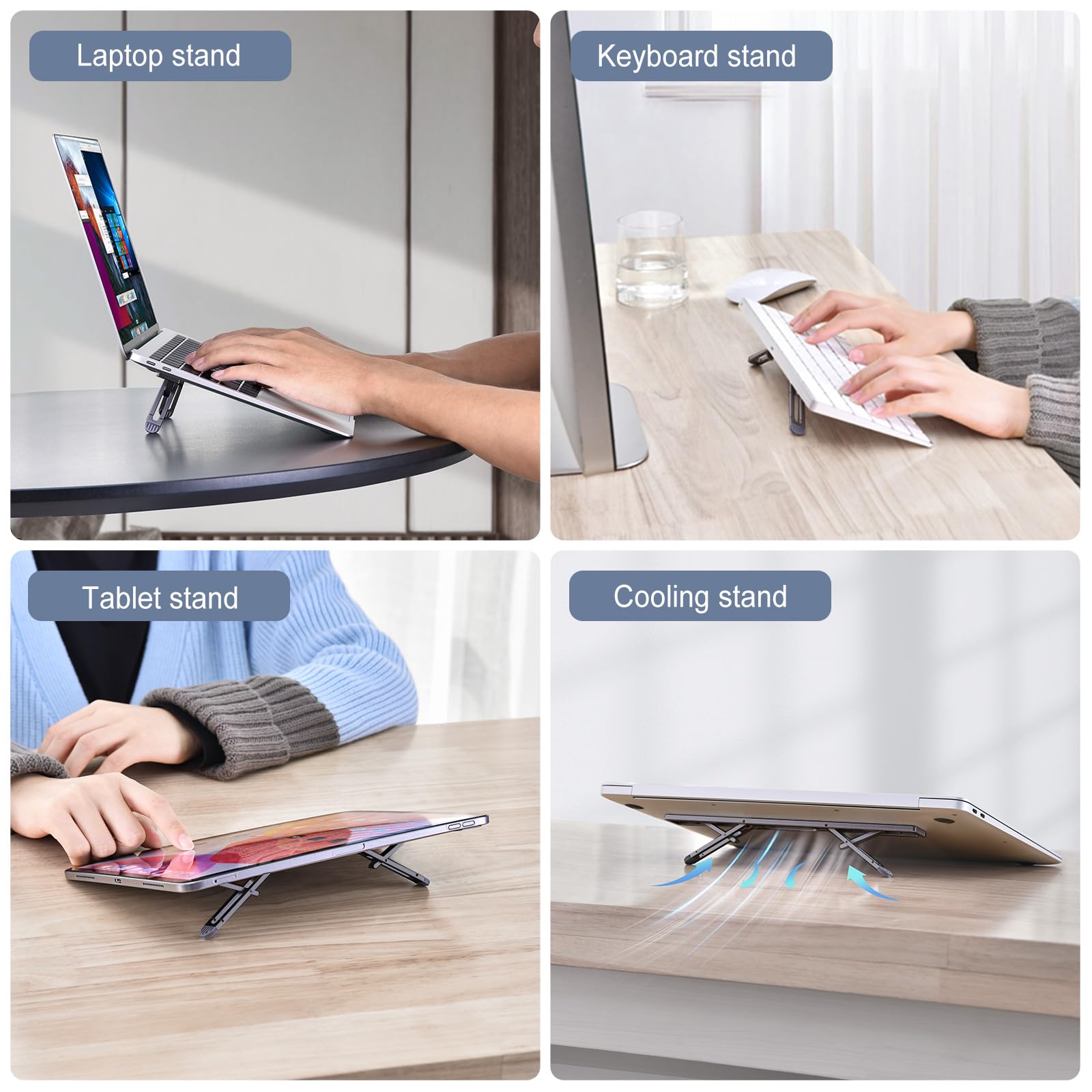 Adjustable Laptop Stand for Desk - 4 Height Ergonomic Laptop Riser with Keyboard Tray | Compatible with MacBook Pro/Air, Dell, HP & 10-15.6