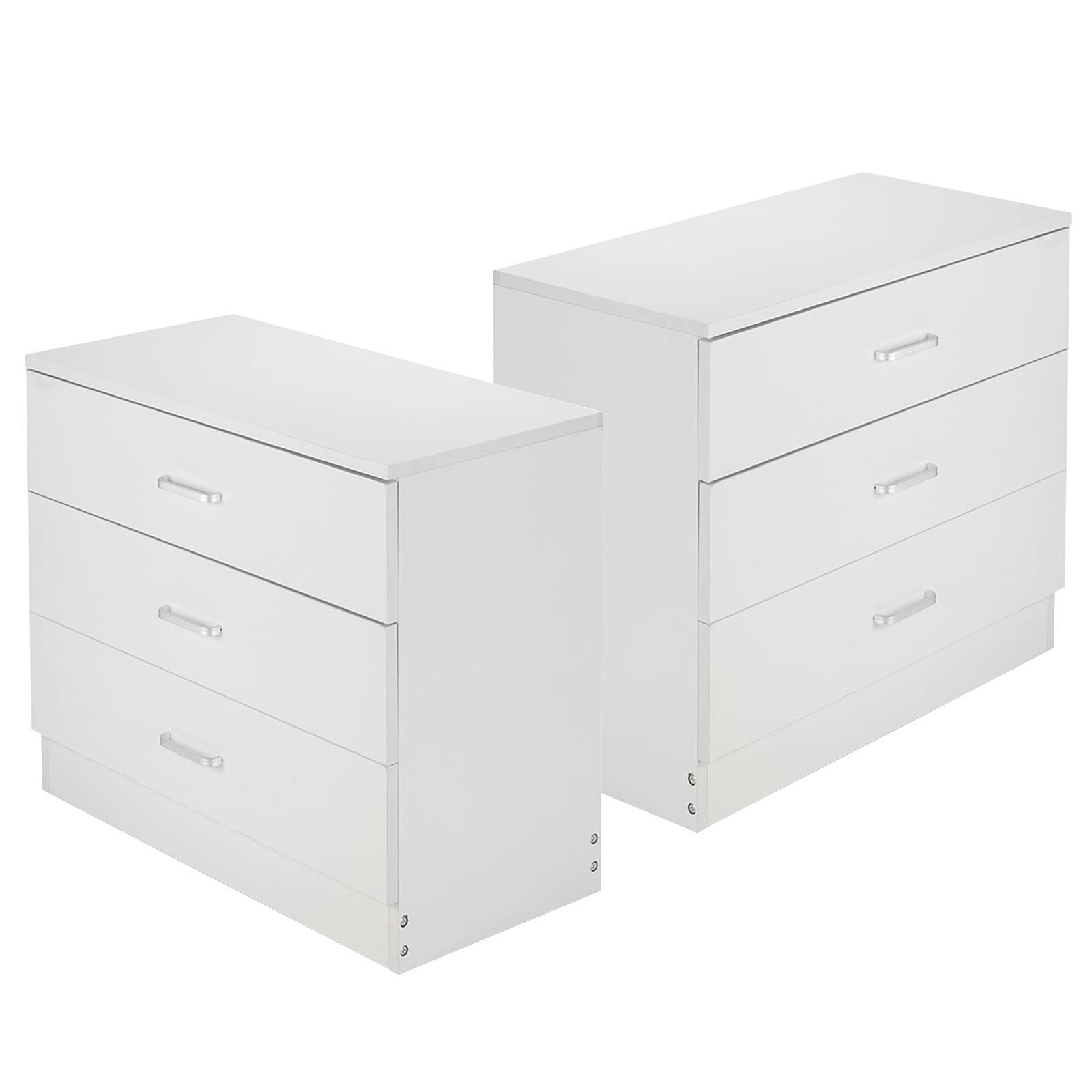 2-Pack White Wooden Nightstand with 3 Drawers - Wide Storage Cabinet, Dresser Chest for Bedroom, Living Room, Home Office & Entryway | Perfect for Small Spaces & Apartment Decor (White, 3-Drawer Set)