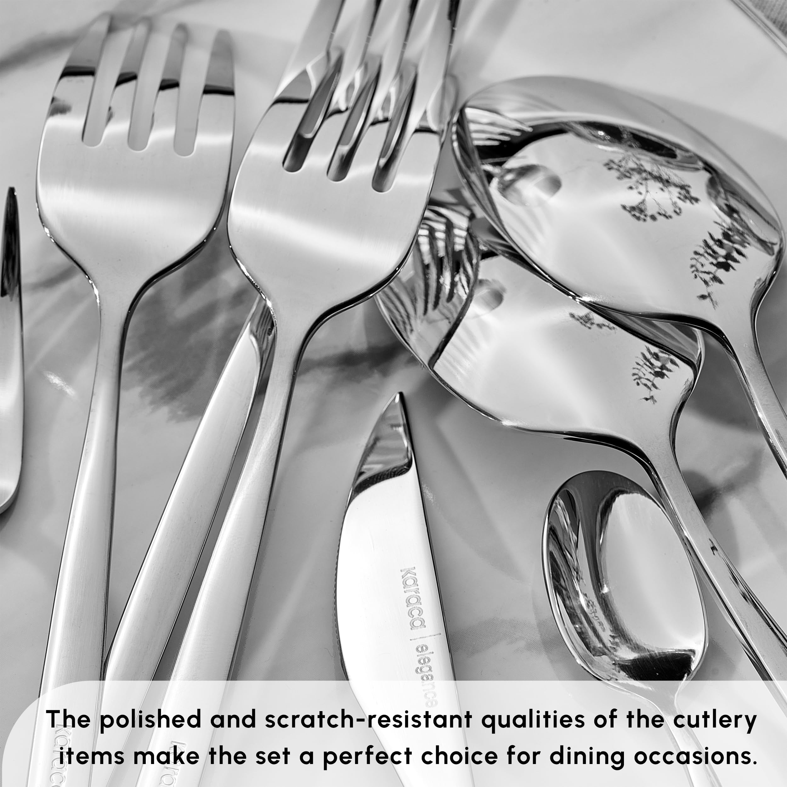 Karaca Lizbon 60-Piece Stainless Steel Cutlery Set for 12 People - 18/10 Mirror Polished Silverware with Forks, Spoons, Knives & Teaspoons | Dishwasher Safe Dinnerware for Restaurants, Weddings & Family Gatherings