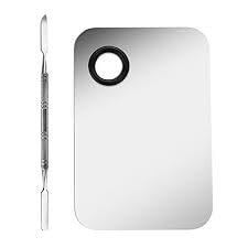 Professional Stainless Steel Makeup Mixing Palette with Spatula - 2 in 1 Set for Foundation, Concealer & Cream Blending (Silver) - Perfect for Makeup Artists & DIY Beauty Enthusiasts at Home Salon