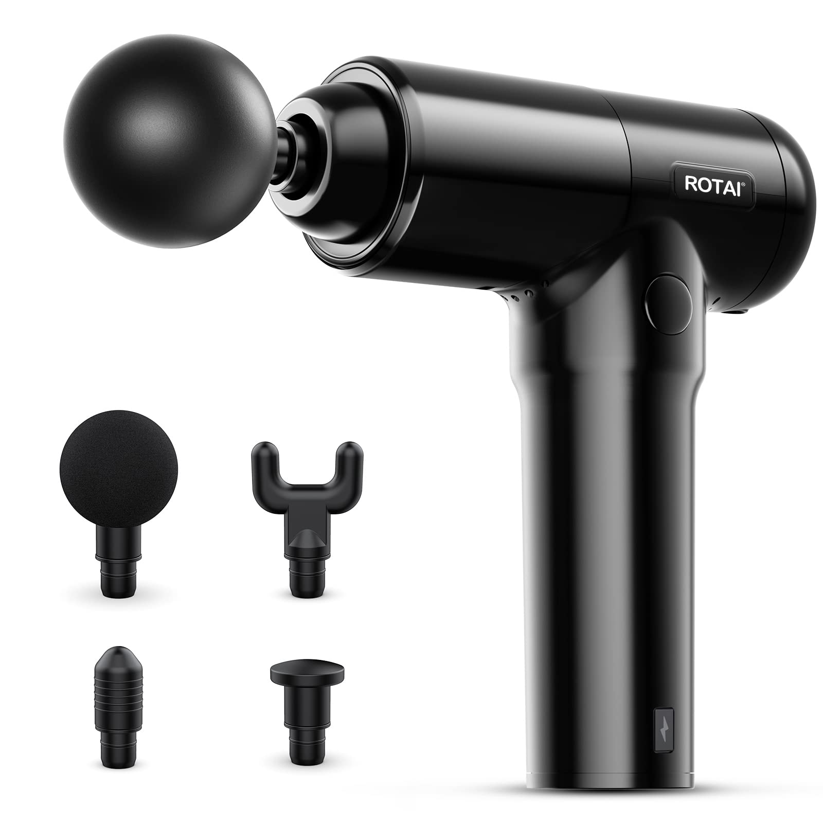 ROTAI Deep Tissue Massage Gun - Electric Muscle Percussion Massager with 20 Adjustable Speeds, Quiet Handheld Vibrator for Pain & Soreness Relief, Rechargeable LCD Display (Black) - Perfect for Post-Workout Recovery, Muscle Relaxation & Physical Therapy