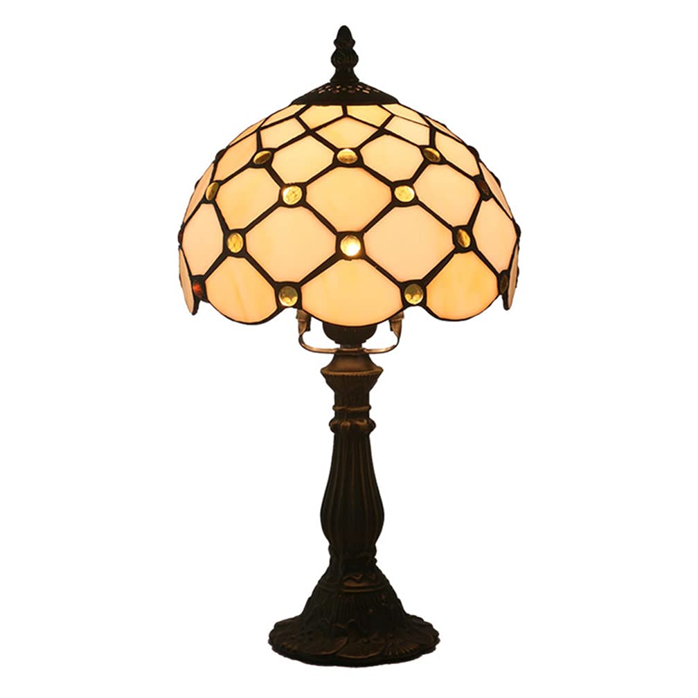 Tiffany Style Yellow Glass Crystal Bead Table Lamp - Handmade Antique Desk & Bedside Night Light for Living Room, Bedroom, Study, Bookcase - Perfect Gift for Home Decor Lovers & Kids (Vintage Art Craft Lighting)