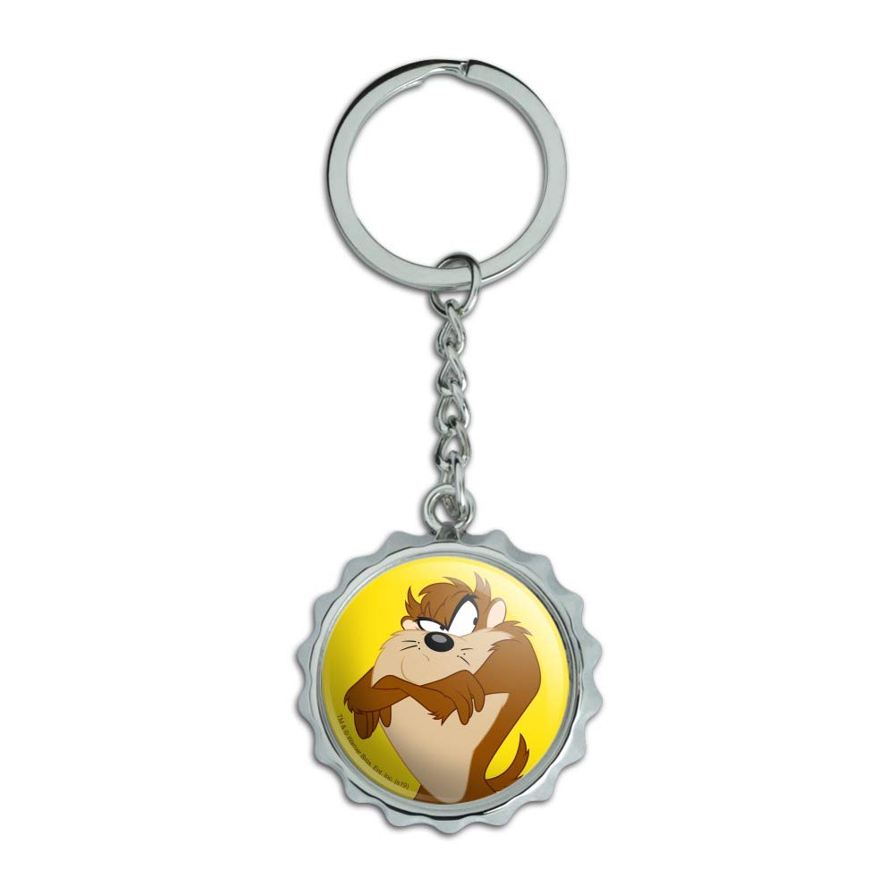 Looney Tunes Taz Chrome Plated Metal Bottle Opener Keychain - Collectible Pop Cap Opener for Beer, Soda & Home Bar Accessories - Perfect for Parties, Gifts & Everyday Use
