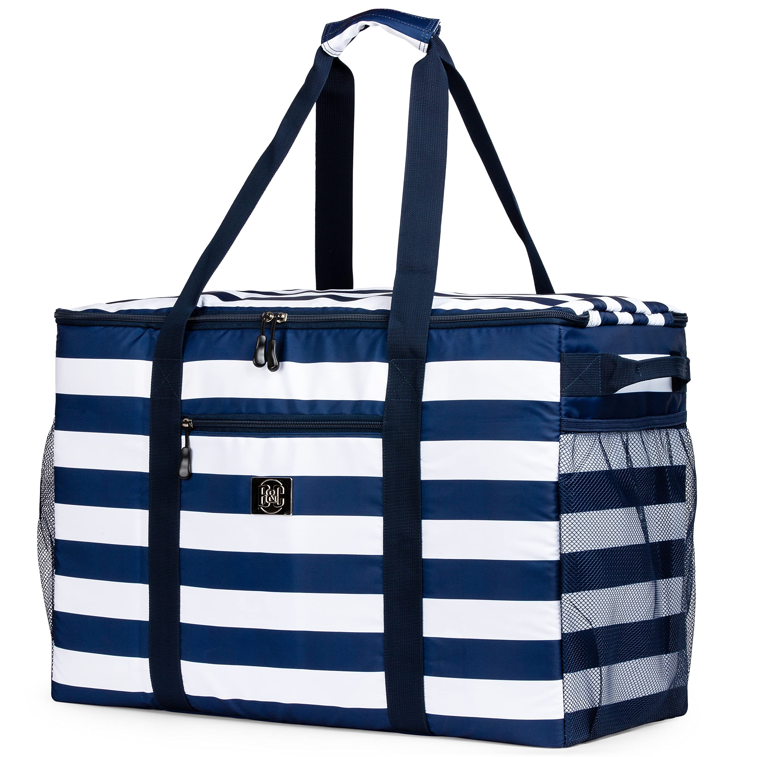 BANG&CARSEN Extra Large Waterproof Beach Tote Bag with Hard Bottom & Top Zipper - Durable Travel Shopping Bag for Women | Perfect for Beach Trips, Poolside, Gym & Grocery Shopping