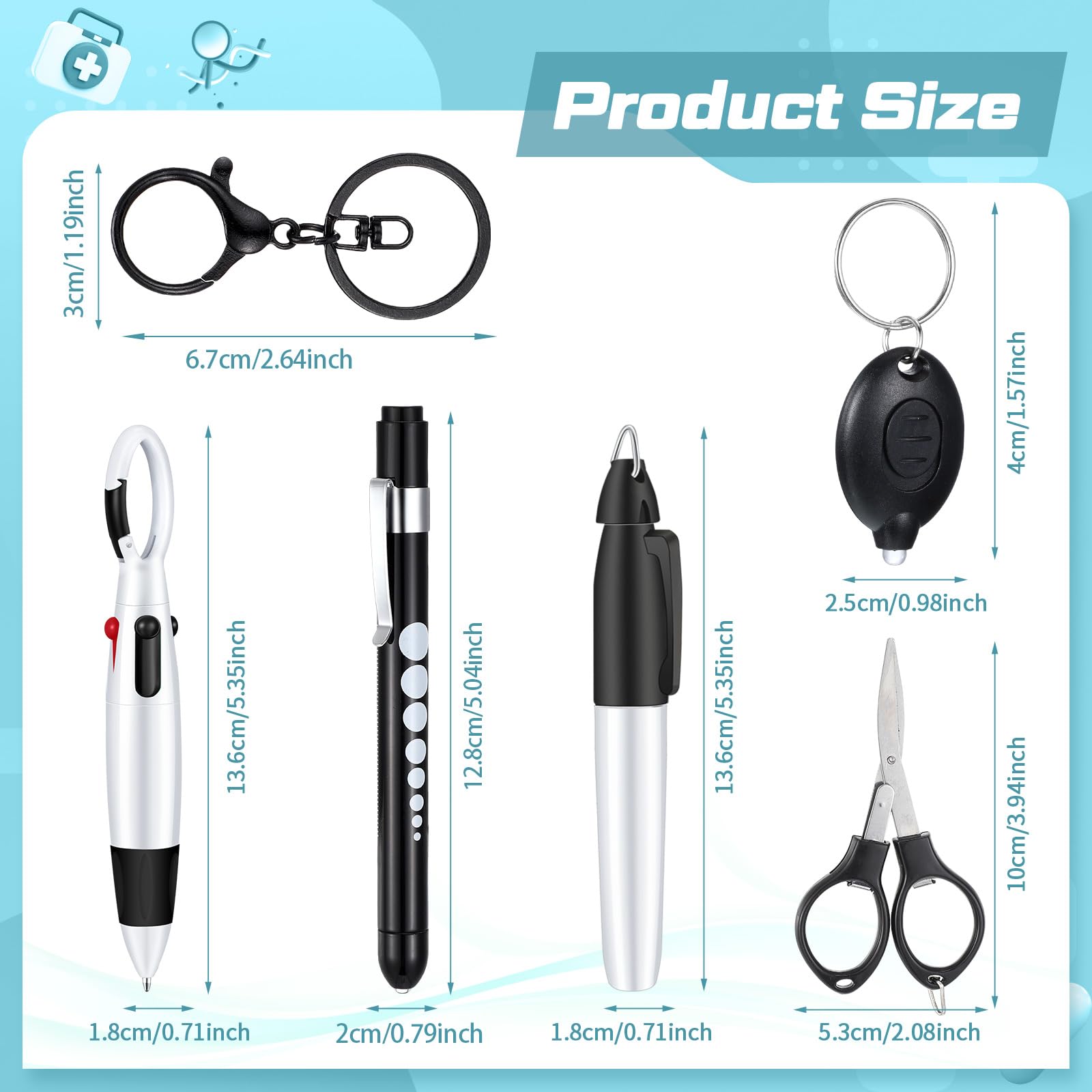 6-Piece Nurse Pen Set with Permanent Marker, Retractable Ballpoint Pen, Keychain Clip, Foldable Scissors & LED Flashlight - Essential Nursing Accessories for Medical Professionals (Black) - Perfect for Hospital Shifts, Clinical Work & Nursing School Supplies