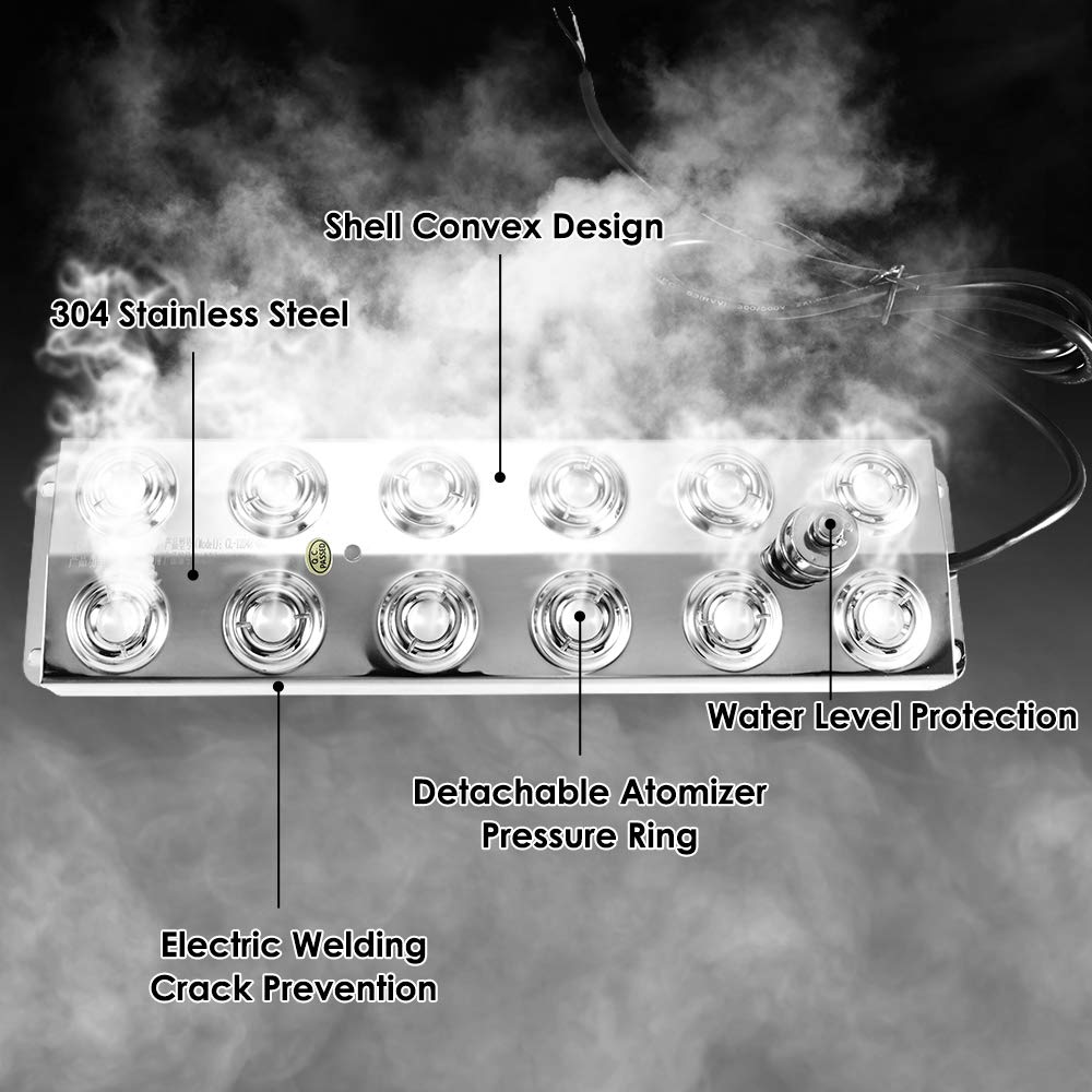 12-Head Stainless Steel Ultrasonic Mist Maker Fogger Humidifier - Indoor Plant Humidifier, Garden & Pond Water Feature, Home Decor & Aromatherapy Diffuser