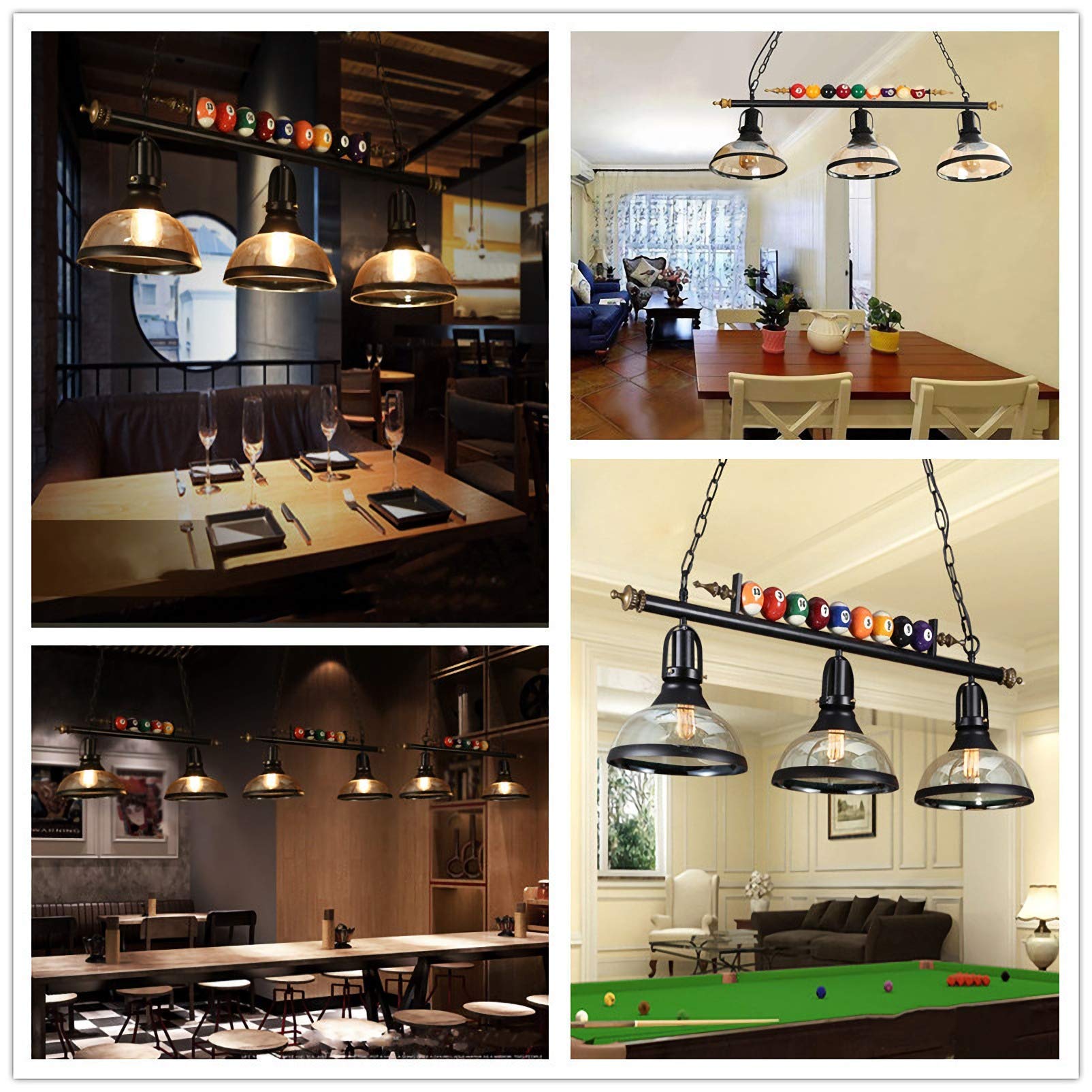 Pool Table Lights & Billiard Lighting - Farmhouse Chandelier with 3 Head Industrial Iron Fixture, Glass Lampshade for Kitchen, Bar & Game Room Decor | Perfect for Billiards, Pubs and Home Entertainment Spaces
