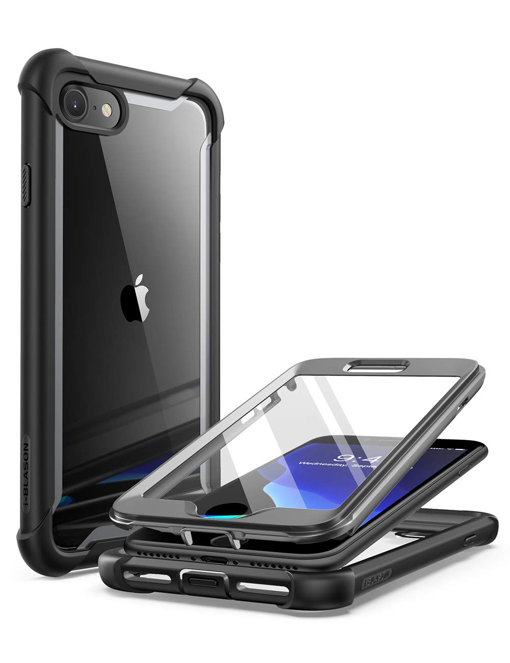 i-Blason Ares Rugged Clear Bumper Case for iPhone SE 2022 (3rd Gen) with Built-in Screen Protector | Compatible with iPhone SE 2020/iPhone 8/iPhone 7 | Shockproof Dual Layer Protection | Perfect for Outdoor, Work & Daily Use (Black)