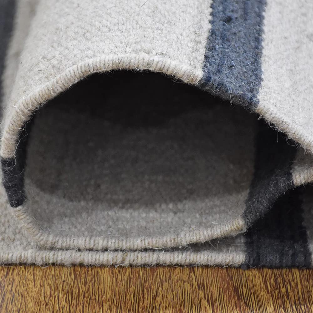Hand Woven Flat Weave Kilim Wool Eco-Friendly Area Rug - 3'x13' Runner, Cream Charcoal, Contemporary Modern Design, Low Pile Handmade Carpet for Living Room, Hallway & Entryway | Sustainable Natural Fiber Floor Decor