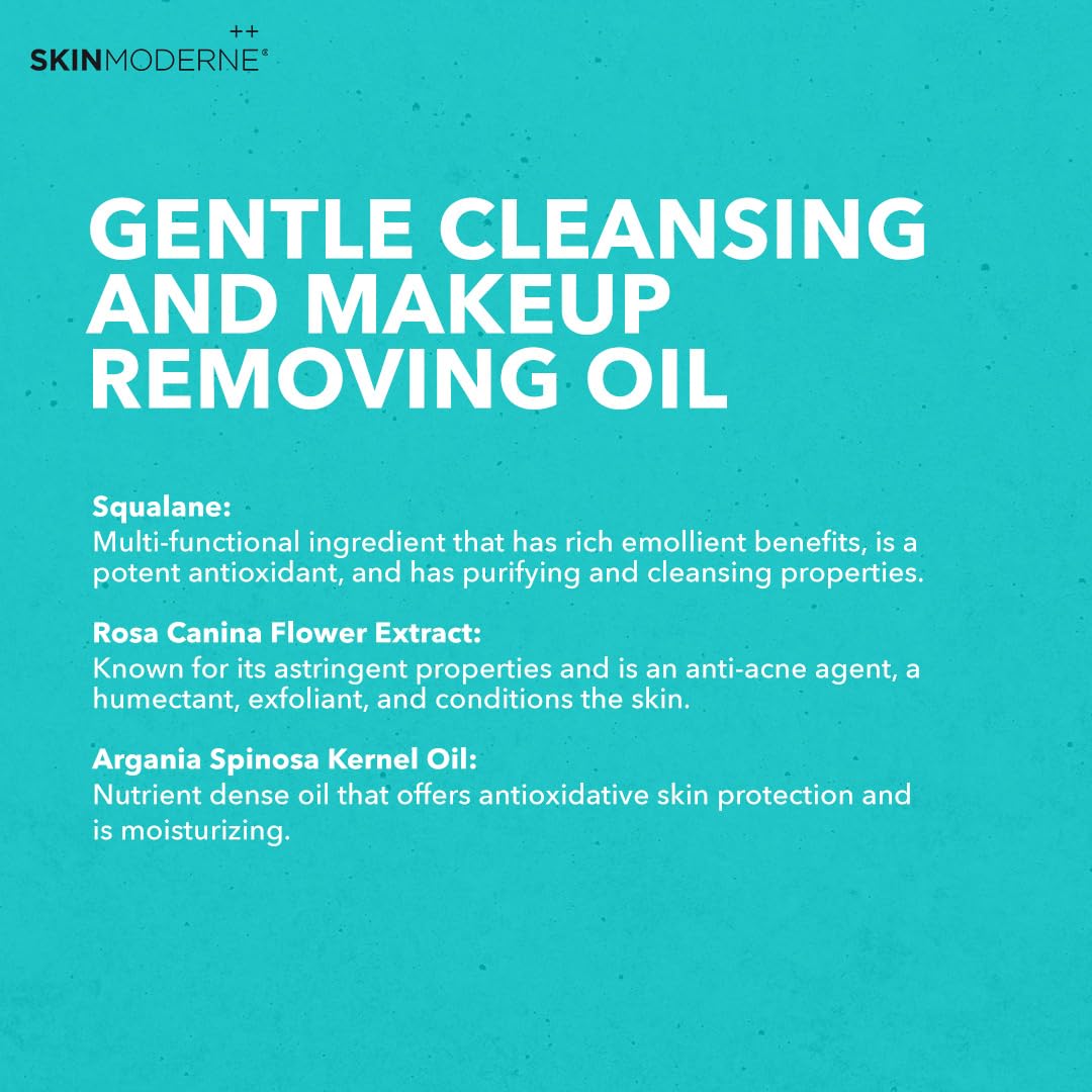 SKIN MODERNE Makeup Removing Smoothie Cleansing Oil - Gentle Vegan Face Wash with Rosehip Extract for Sensitive Skin | Plant-Based Makeup Remover & Daily Cleanser | Perfect for Nighttime Routine & Travel Skincare - 150ml