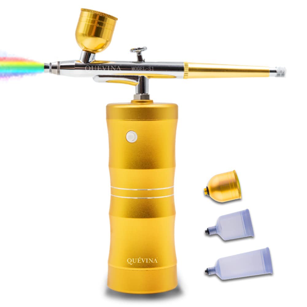 Quevina Cordless Airbrush Kit - Mini Portable Airbrush Compressor & Spray Gun for Hairline, Makeup, Tattoo, Nail Art, Cake Decorating, Model Painting, Leather & Wood Coloring | Perfect for Professional Salon, Home DIY & Artistic Projects
