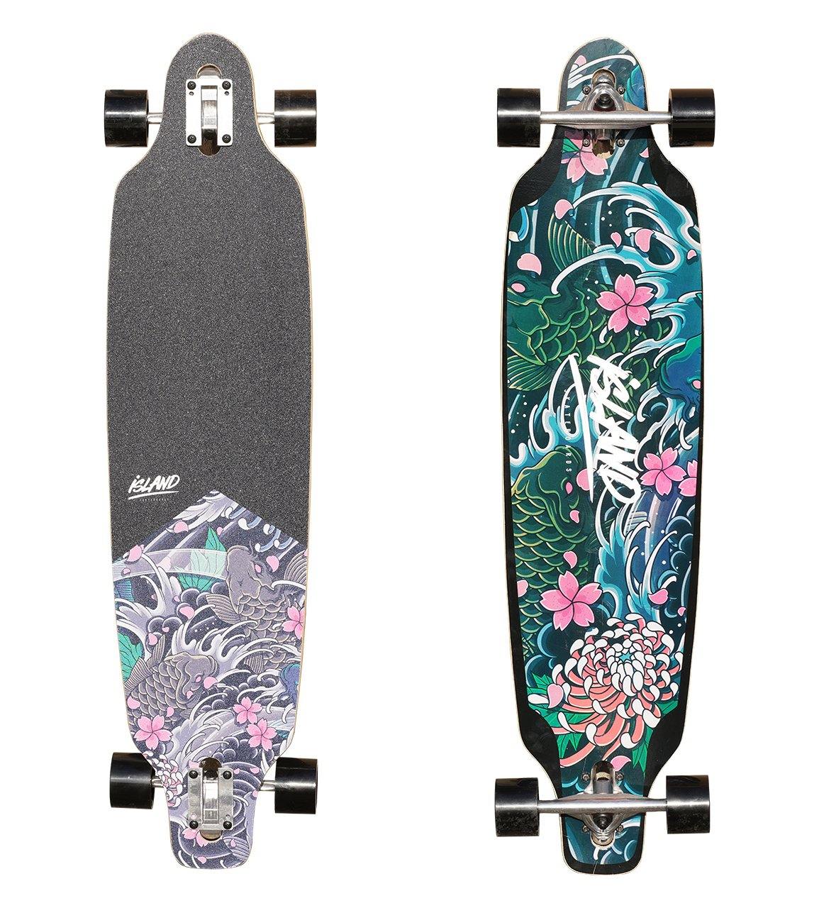40 Inch Drop Through Longboard Skateboard - Koi Fish Design for Cruising & Carving | Perfect for Commuting, Campus Riding & Downhill Adventures