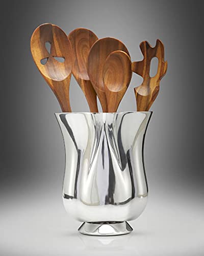 Nambé Tulip Tool Jug with 5-Piece Kitchen Utensil Set | Premium Countertop Utensil Holder with Wooden Spoons & Tools | Durable Nambe Alloy & Acacia Wood Construction | Perfect for Cooking, Baking & Kitchen Organization