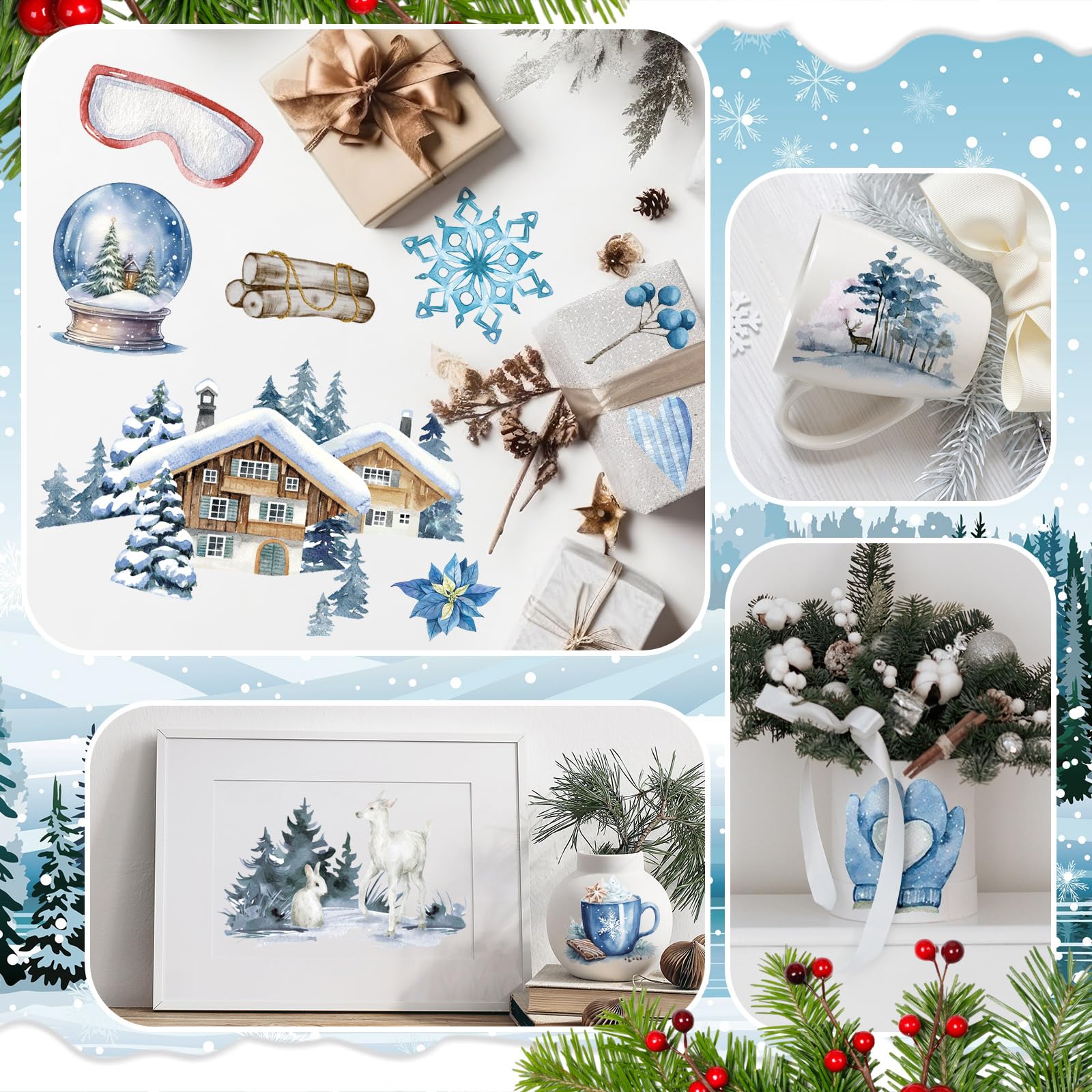 SATINIOR 16 Sheets Winter Snowflake Stickers - DIY Scrapbook Decals for Wood Furniture, Fabric, Journals, Envelopes & Crafts (5.9x5.9 Inch) - Perfect for Holiday Decorations, Gift Wrapping & Memory Books