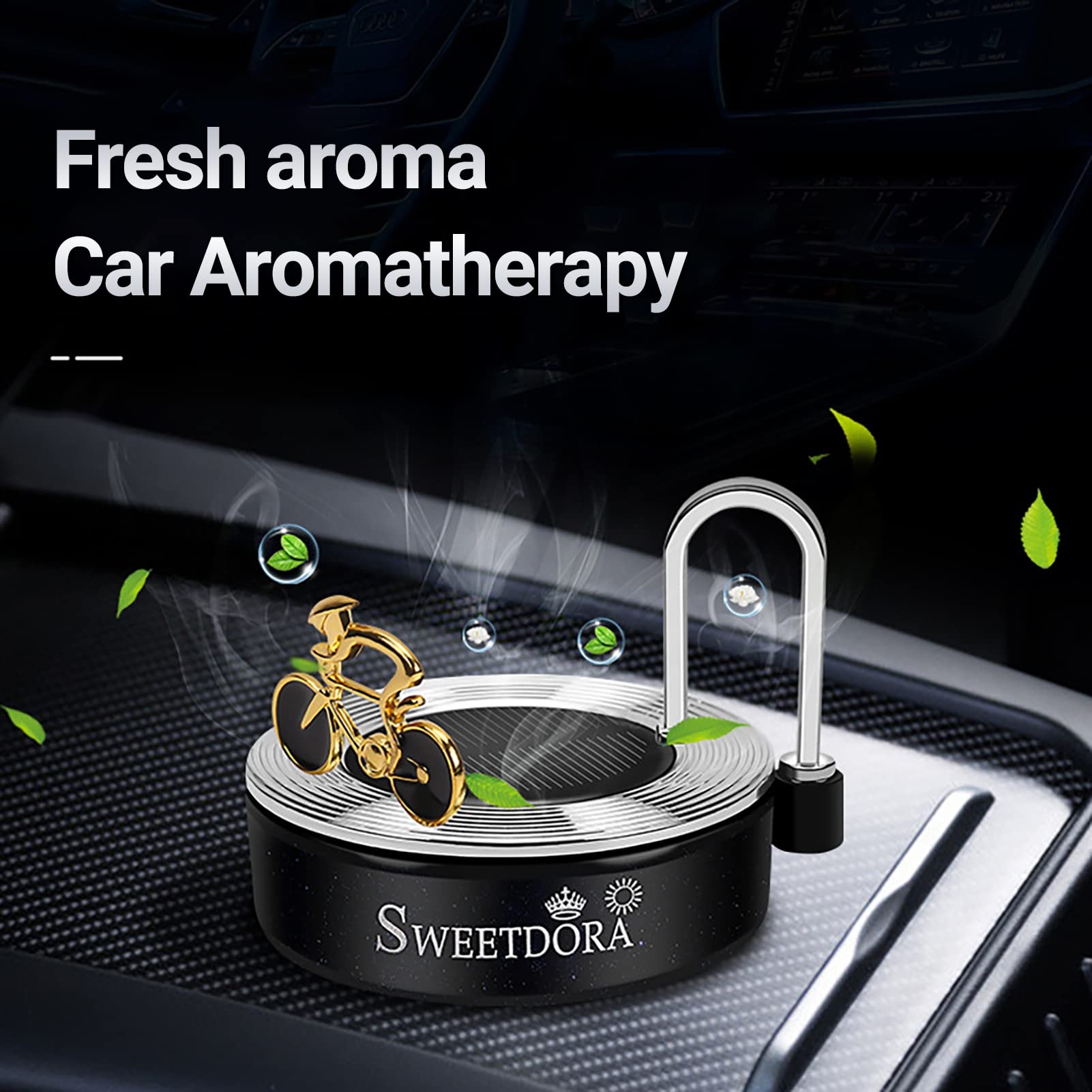 Solar Powered Rotating Car Air Freshener & Essential Oil Diffuser - Alloy Bicycle Model Car Decor, Interior Aromatherapy Accessories for Home & Office Use (Red) | Perfect for Car, Desk & Gift Giving