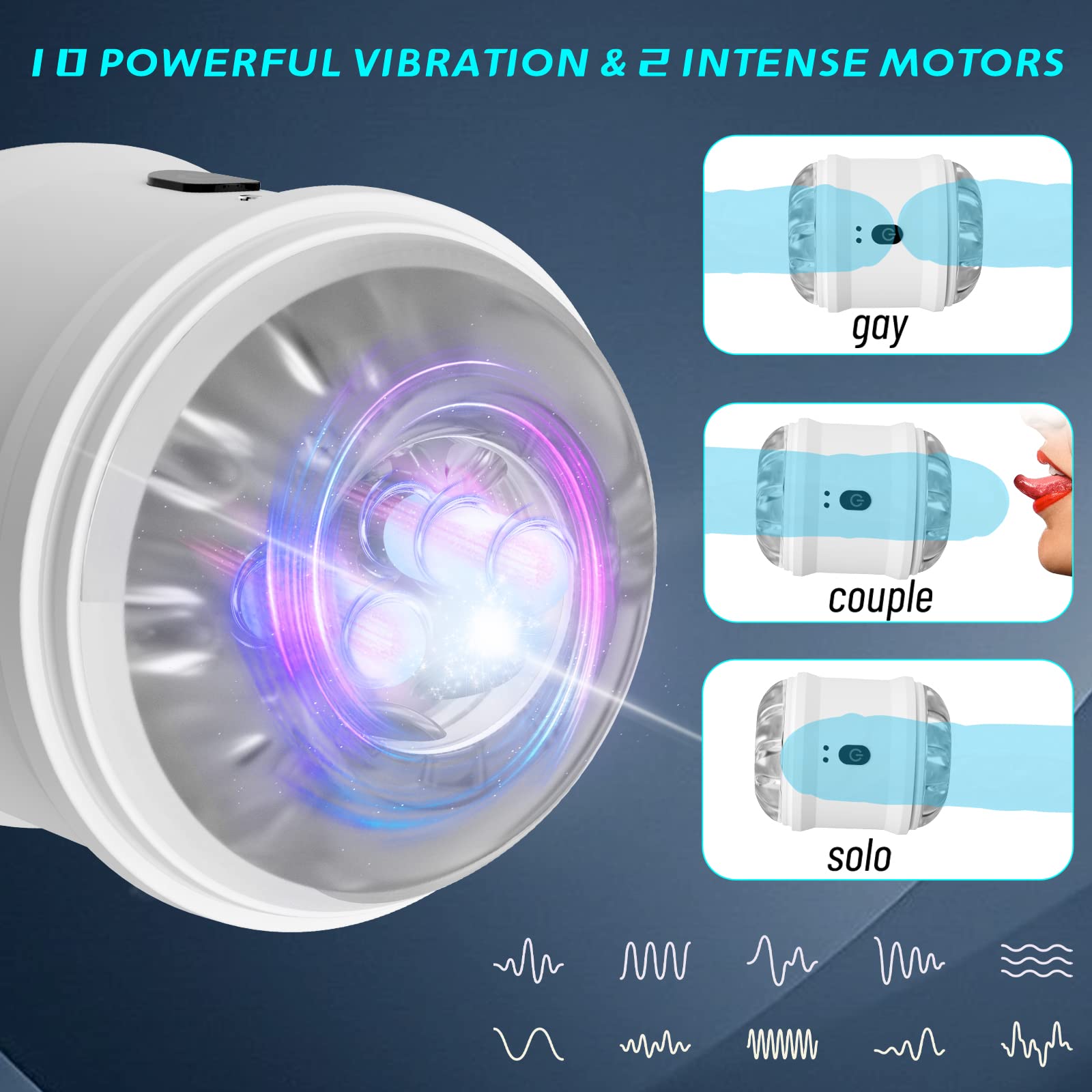 Automatic Male Masturbator Vibrator - 10 Speed Dual Motor Penis Massager with 3D Ribbed Tunnel & Open-Ended Design - Adult Sex Toy for Solo Pleasure, Stamina Training and Stress Relief - Perfect for Discreet Home Use or Travel