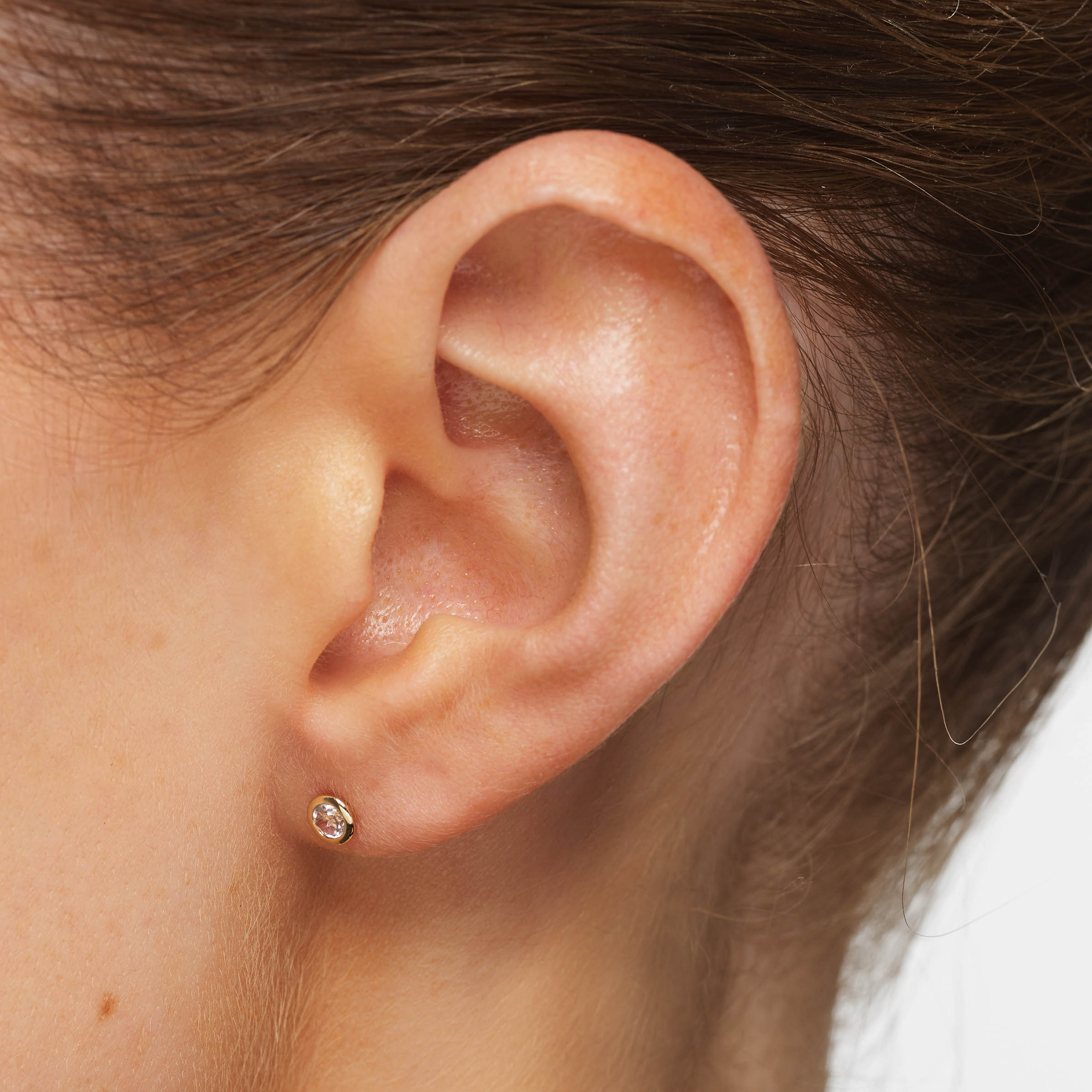 10K Gold White Topaz Bezel Stud Earrings - Elegant Everyday Jewelry for Women, Perfect for Work, Parties & Special Occasions