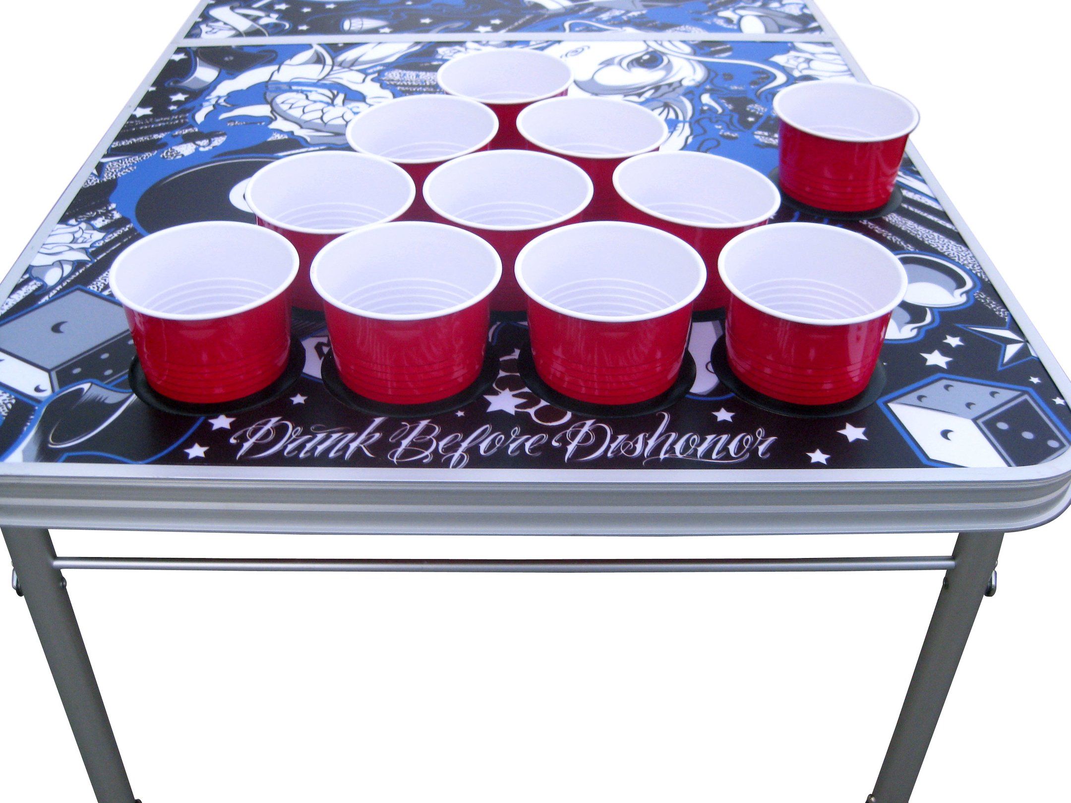 Portable Pong Table with Cup Holders - Perfect for Football Tailgating, Camping, Halloween Party Games & Outdoor Decorations - Fun Drinking Game for Adults & Backyard Entertainment