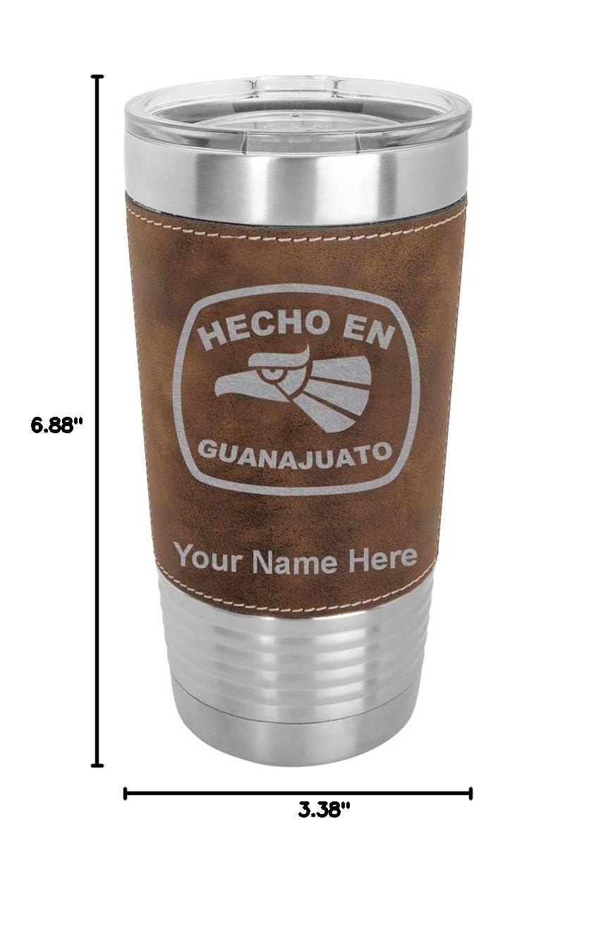 LaserGram 20oz Vacuum Insulated Stainless Steel Tumbler Mug with Personalized Engraving - Faux Leather Wrap & Rustic Design - Keeps Drinks Hot/Cold for Hours - Perfect for Coffee, Tea, or Iced Beverages at Home, Office, or Travel