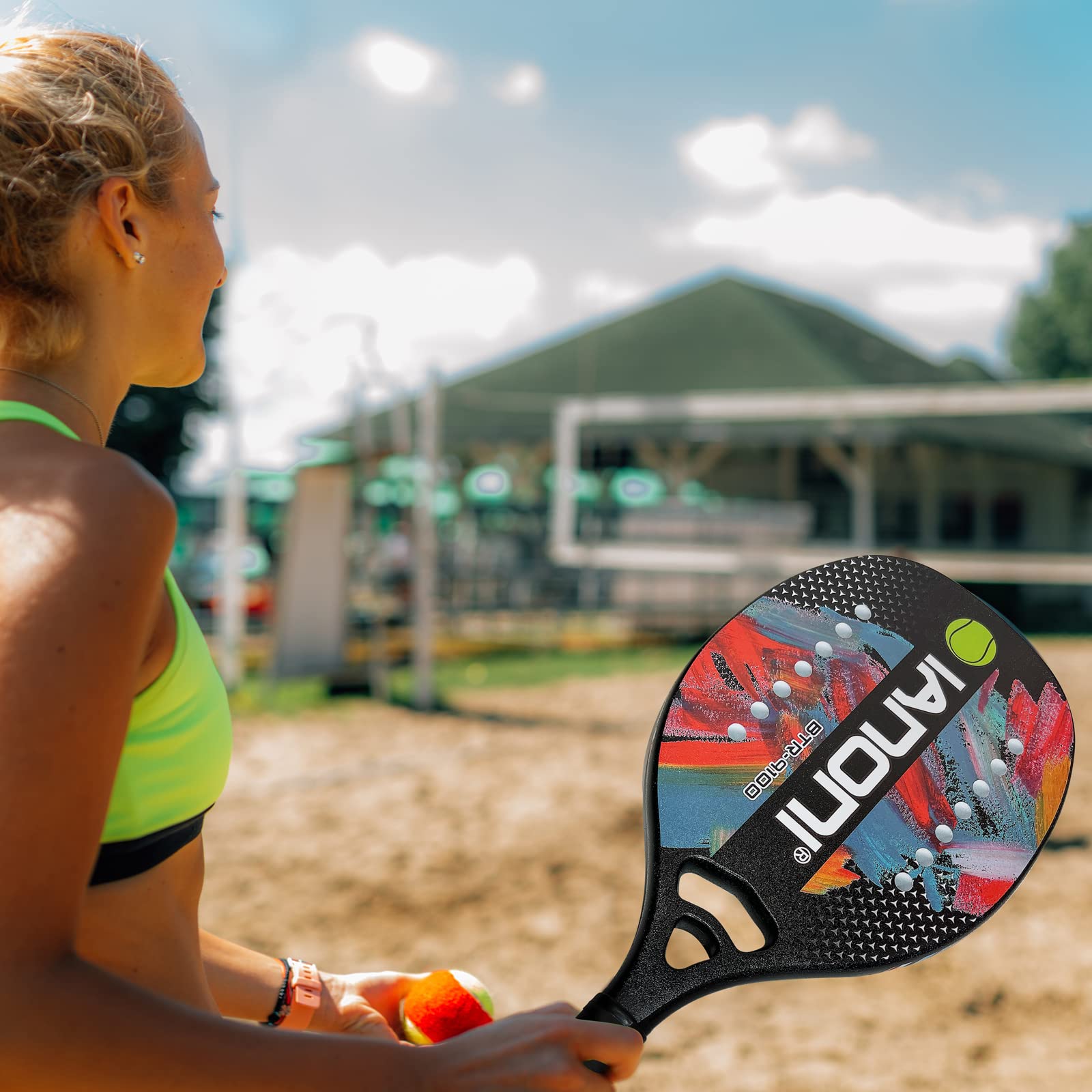 Premium Carbon Fiber Beach Tennis Paddle with EVA Memory Foam Core - Lightweight & Durable Racket for Outdoor Beach Tennis, Backyard Games & Summer Sports Activities