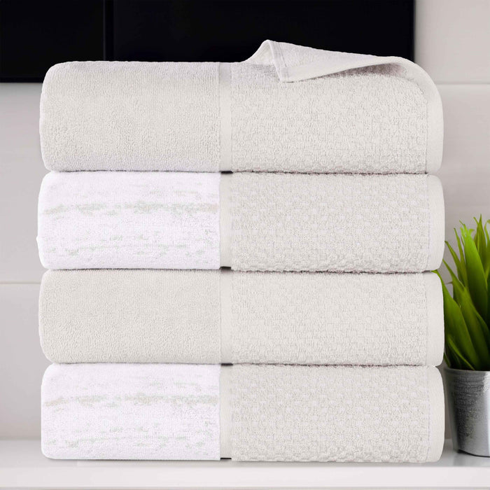Premium Cotton Plush Jacquard Bath Towel Set of 4 - Ultra Soft & Absorbent Luxury Towels for Spa, Bathroom & Beach Use