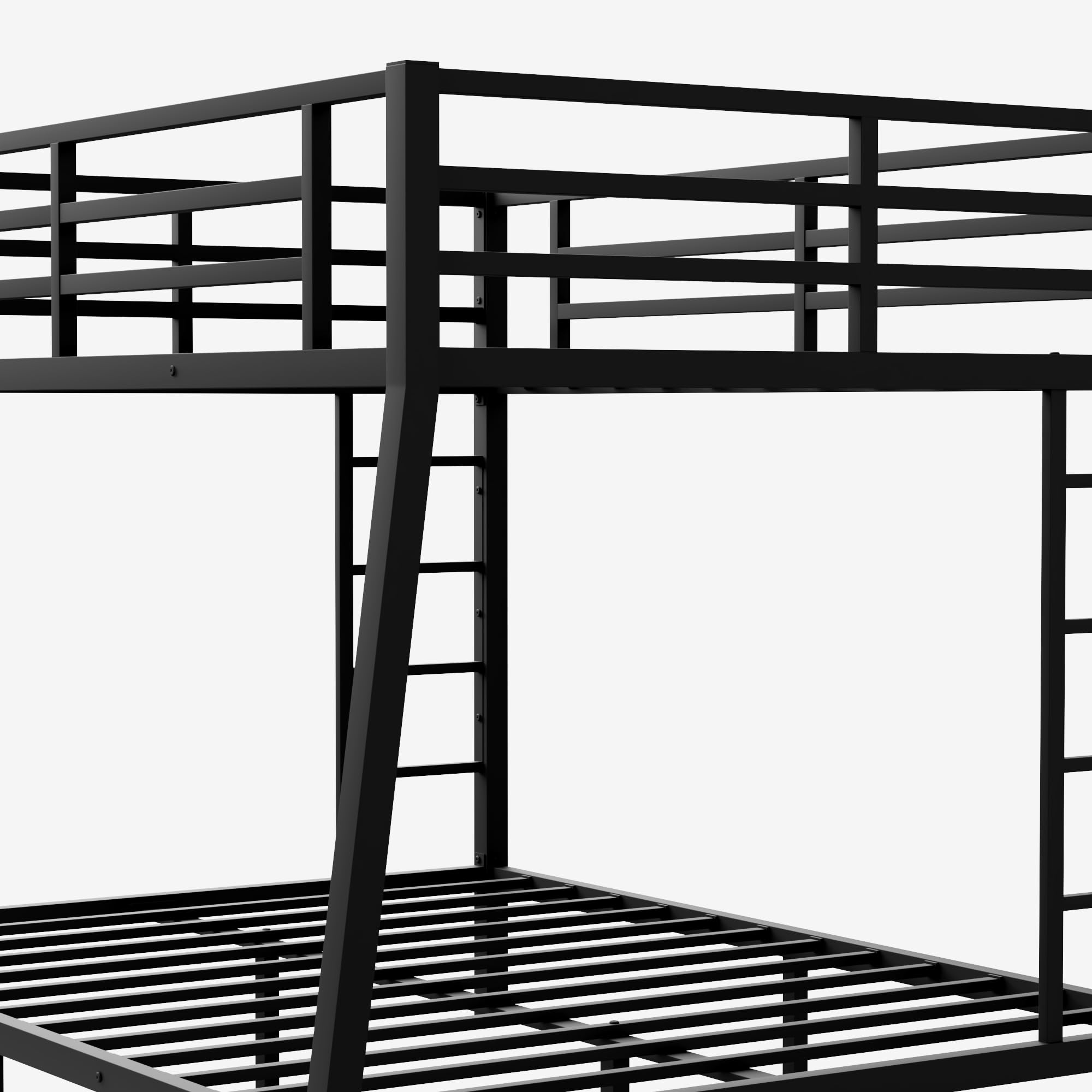Heavy Duty Metal Full XL Over Queen Bunk Beds for Adults - Sturdy Black Bunk Bed with 2 Ladders, Noise-Free Design - Perfect for Small Spaces, Guest Rooms, Dorms & Vacation Homes