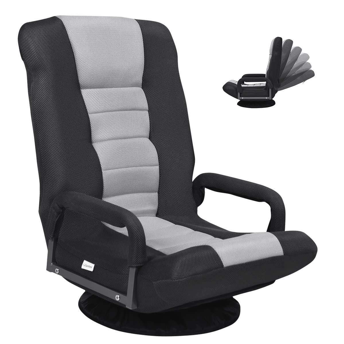 GOFLAME 360 Degree Swivel Gaming Floor Chair - Adjustable 6-Position Backrest & Armrest, Ergonomic Folding Lounge Chair for Adults - Perfect for TV Watching, Reading, Video Games & Small Space Living (Black/Grey)
