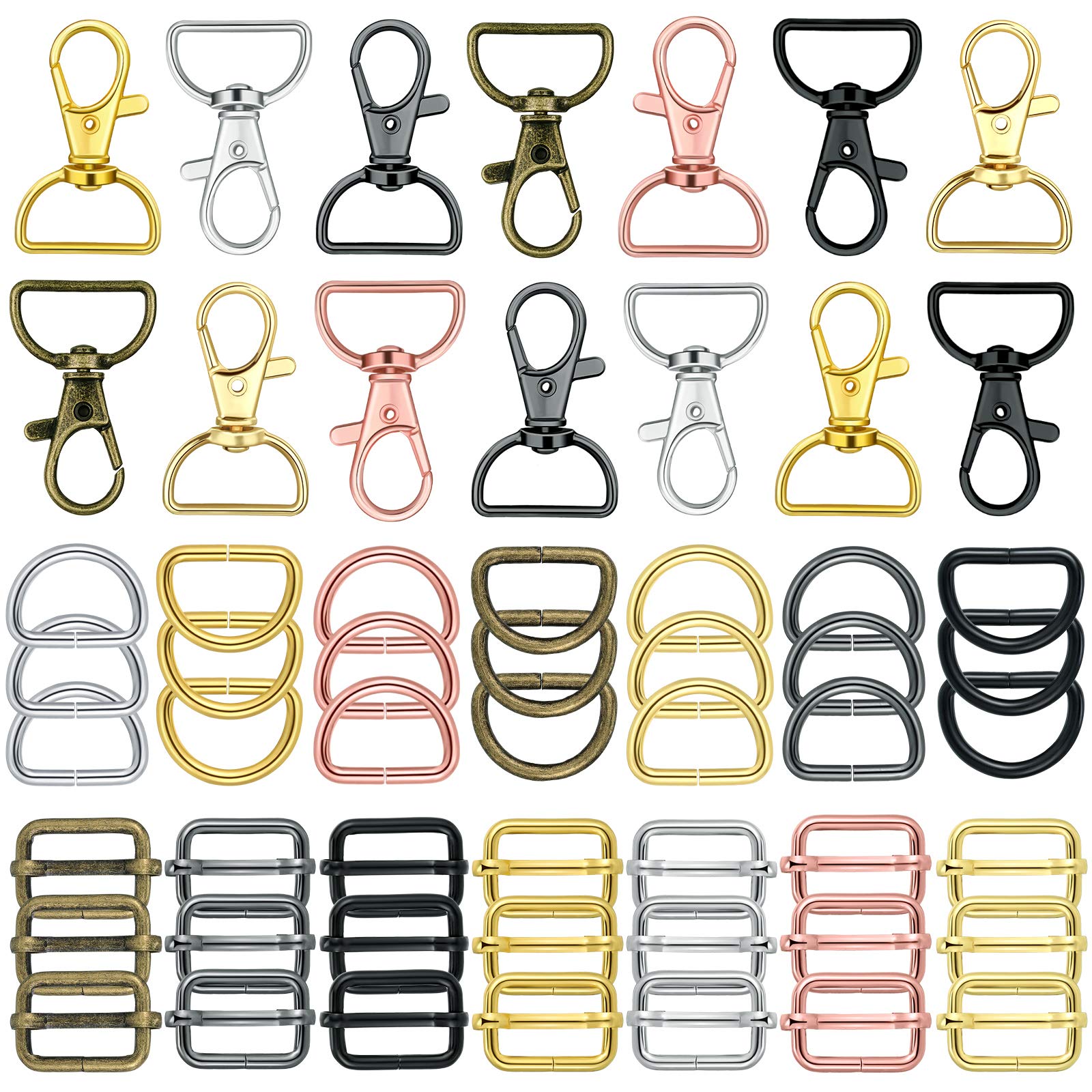 56 Pieces 25mm D Rings for Purse & Bag Making - Mixed Color Buckles for DIY Craft, Sewing, Leatherworking - Perfect for Handbags, Totes, Backpacks & Accessories