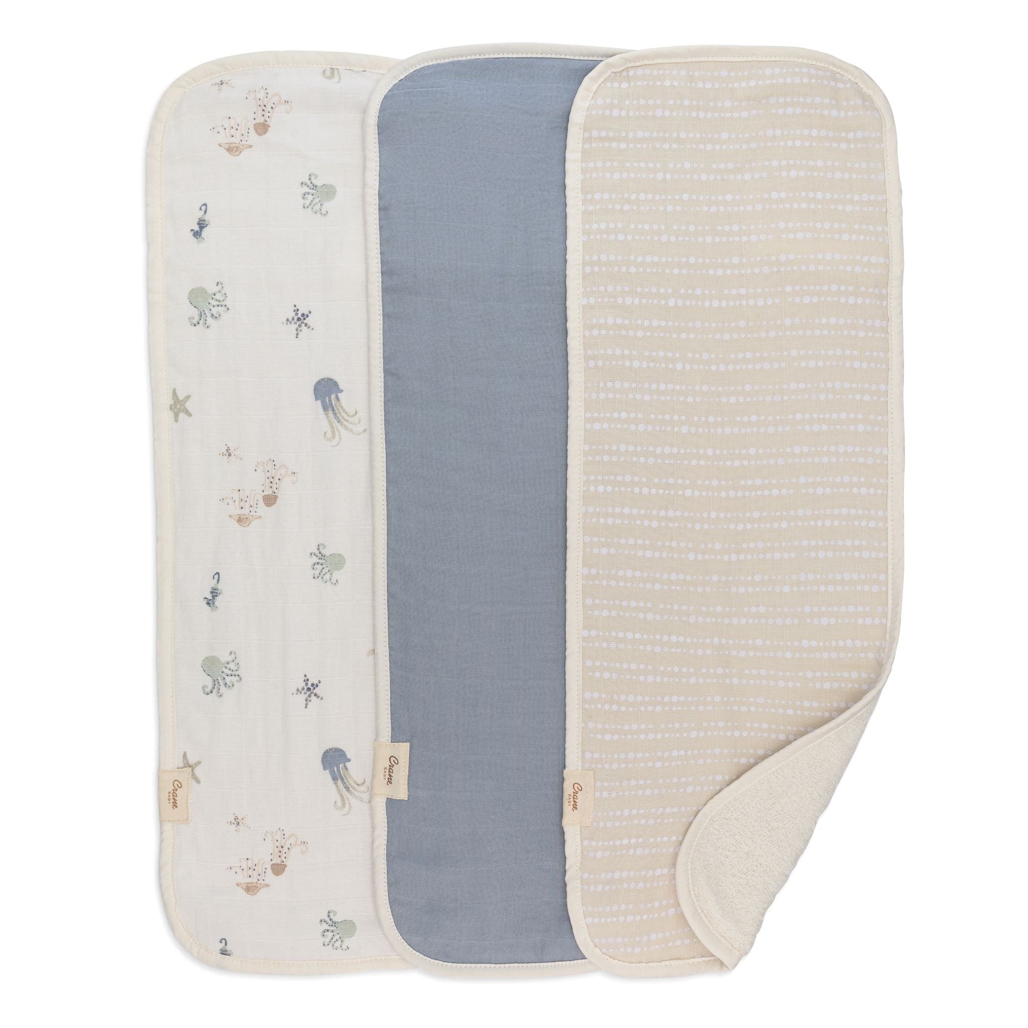 Crane Baby Cove 3-Piece Baby Burp Cloth Set - Soft Absorbent Bibs for Newborns & Infants - Perfect for Feeding, Spit-Up & Messy Moments
