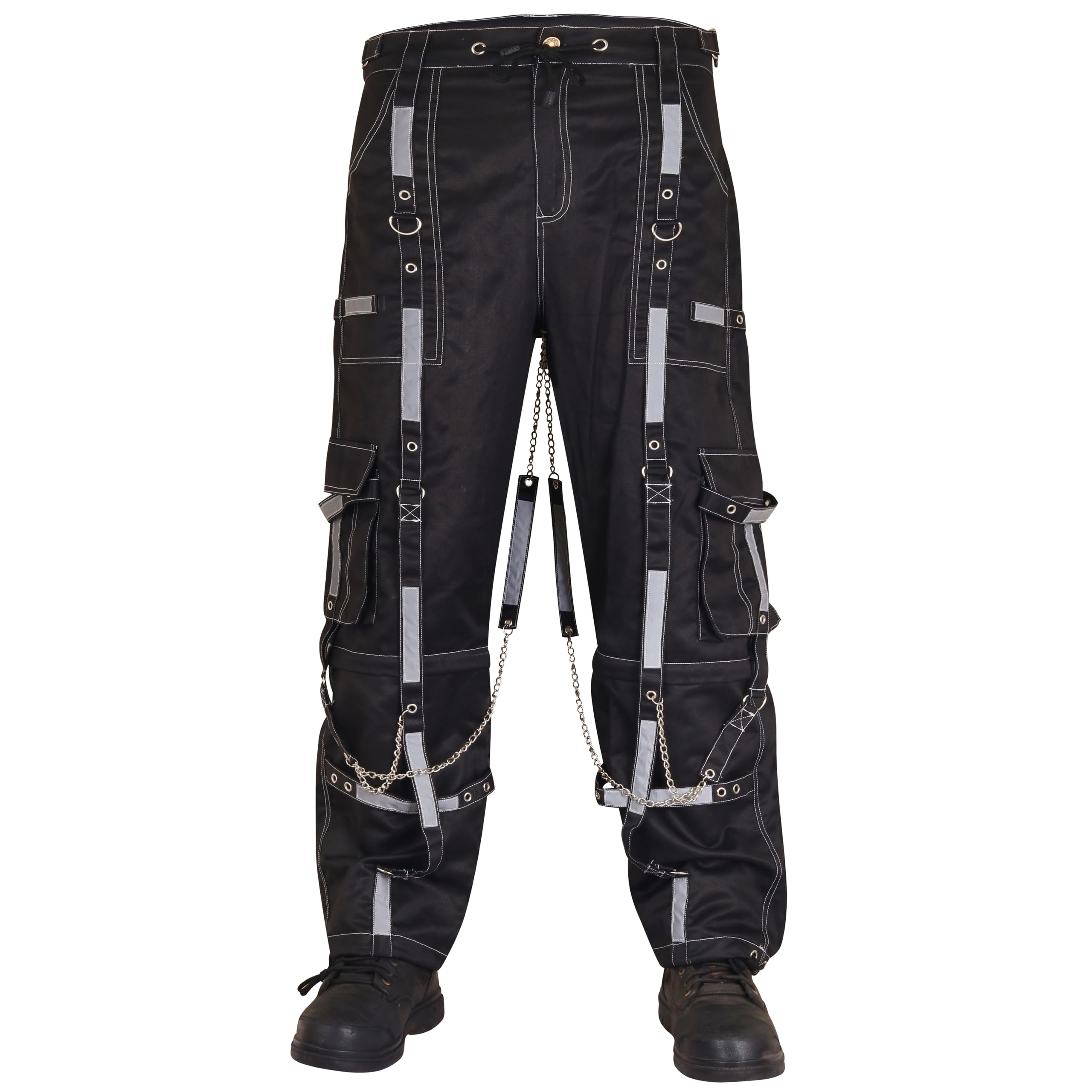 Gothic Punk Rock Emo Bondage Pants for Men - Reflective Alternative Trouser Shorts | Black Small Size | Perfect for Concerts, Raves & Alternative Fashion