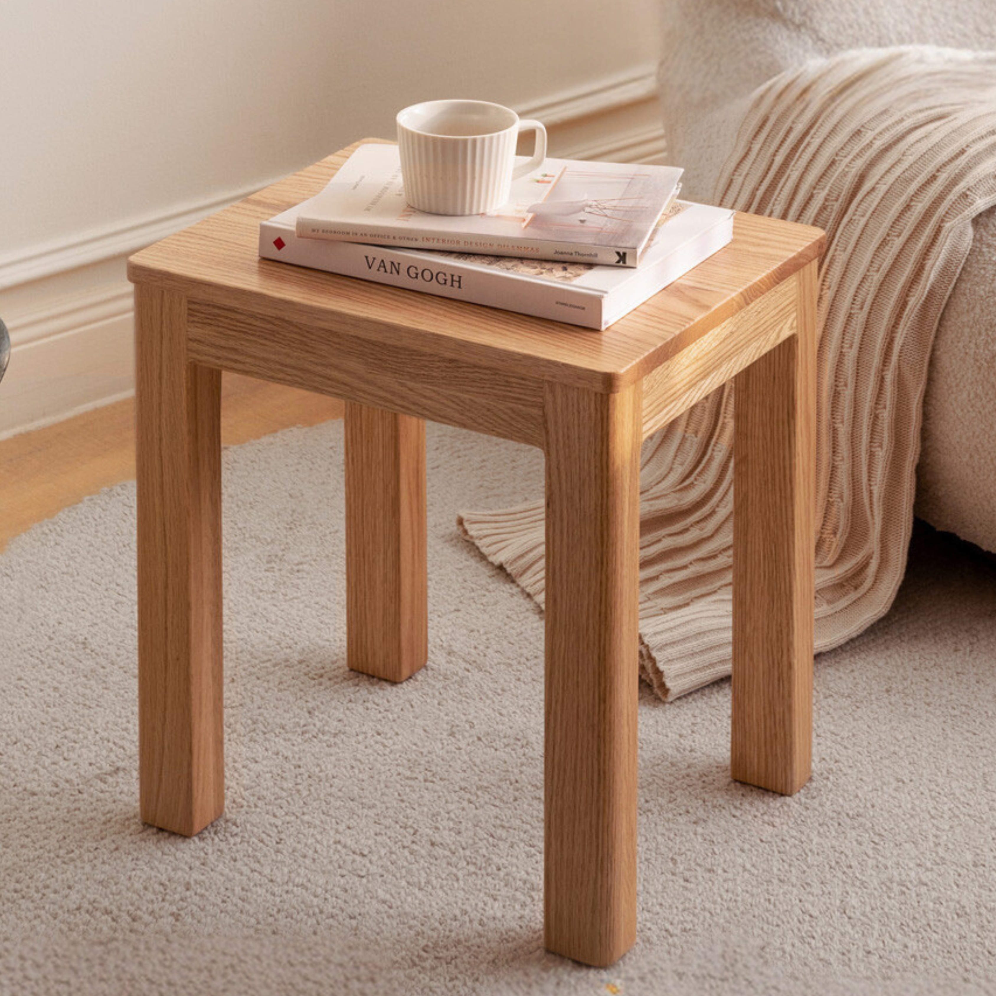 Solid Oak Wood Stool - Rustic Bar Stool, Kitchen Island Stool & Counter Height Stool for Home, Cafe and Restaurant Use