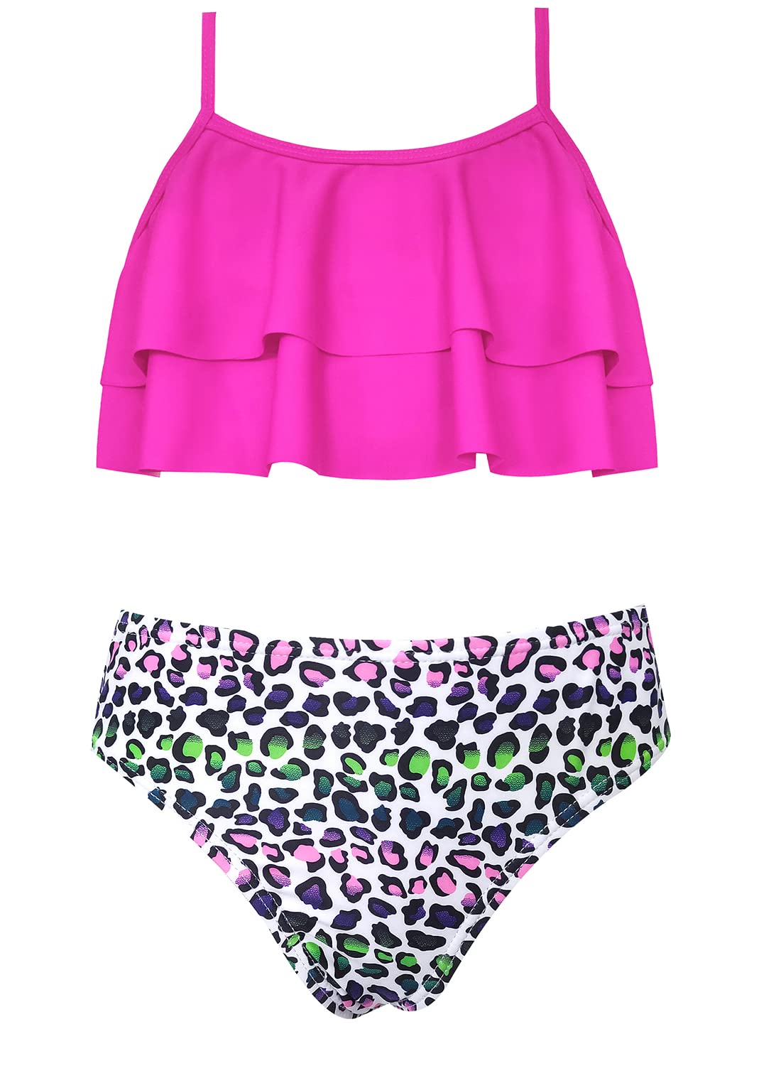 SHEKINI Girls Floral Print Two Piece Swimsuit with Ruffle Flounce - Cute Bikini Set for Beach, Pool & Summer Vacation