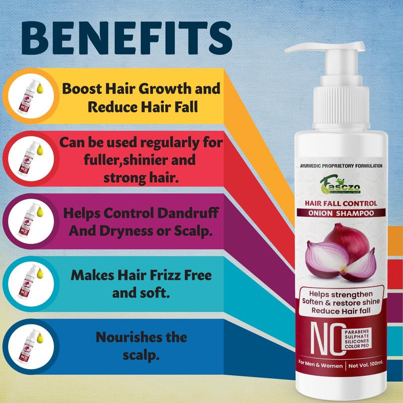 Onion Hair Fall Shampoo for Hair Growth & Scalp Health - Anti Dandruff Treatment for Strong, Smooth & Silky Hair - Stimulates Scalp Blood Circulation & Restores Natural Shine - 100ml Bottle - Perfect for Daily Hair Care & Thinning Hair Solutions