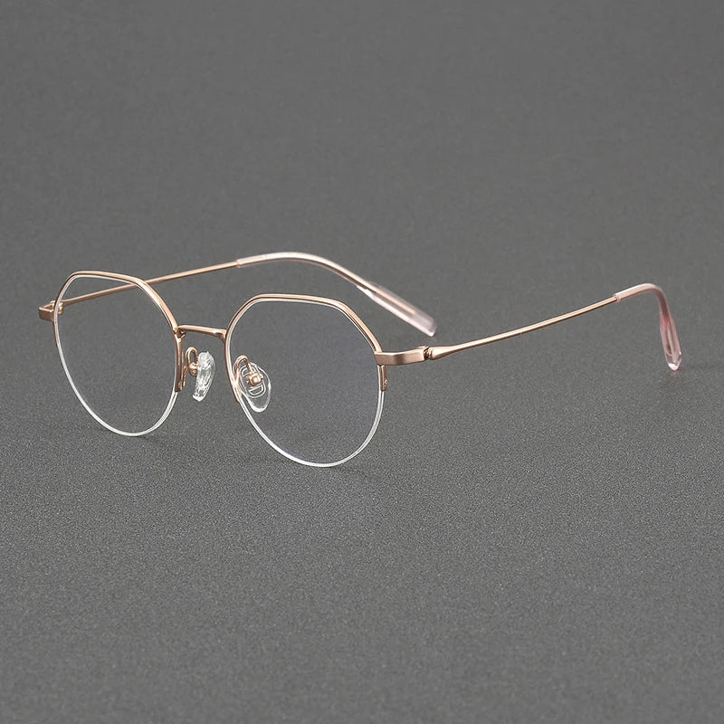 Unisex Black Titanium Semi-Rimless Flat Top Round Eyeglasses Frame 81035 - Stylish & Lightweight for Work, Reading & Everyday Wear