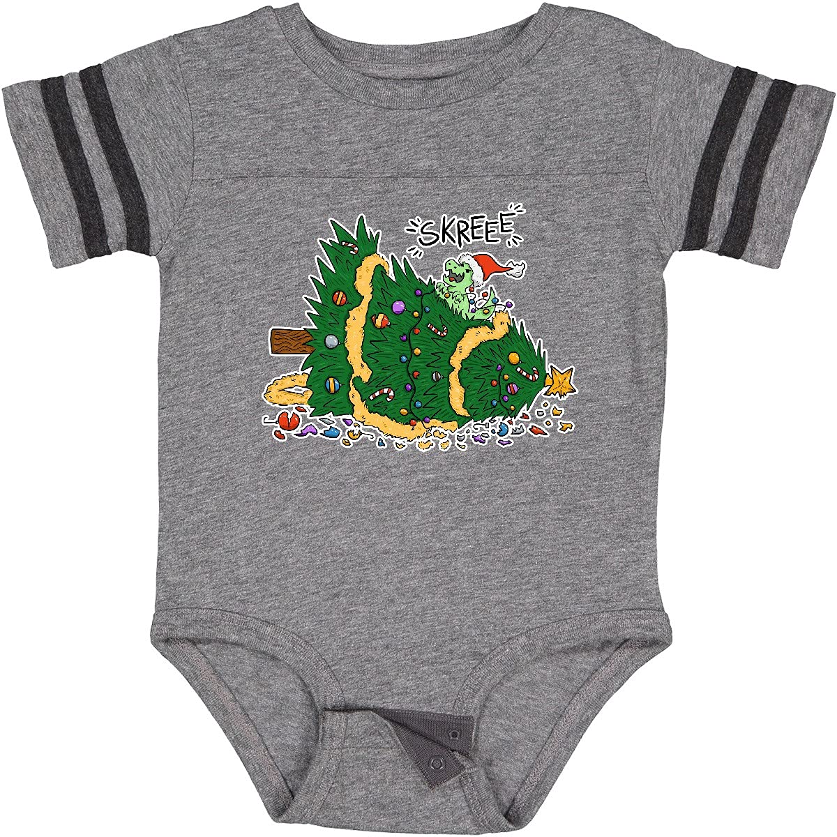 Inktastic Tiny Dinosaur Destroying Christmas Tree Baby Bodysuit - Cute Dinosaur Christmas Outfit for Infants & Toddlers - Perfect for Holiday Photos, Family Gatherings & Festive Celebrations