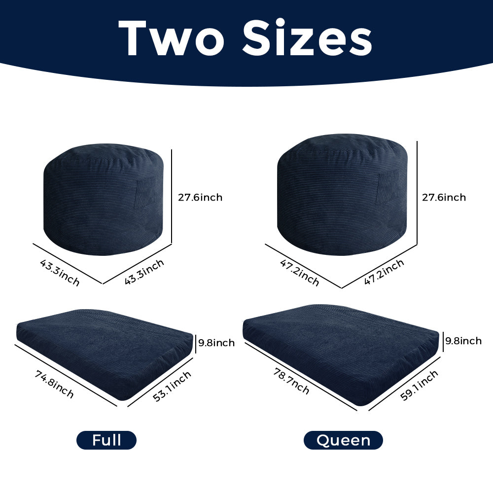 MAXYOYO 4ft Convertible Bean Bag Bed - Corduroy Oversized Bean Bag Chair with Removable Cover, Navy Blue | Perfect for Living Room Lounging, Bedroom Relaxation & Dorm Room Comfort