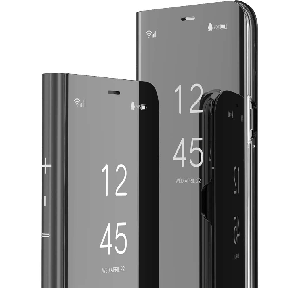 Premium Slim Mirror Flip Case for iPhone 13 Mini - Shockproof Clear View Bookstyle Cover with Kickstand | PU Leather Protective Phone Case (Black) | Perfect for Work, Travel & Everyday Use