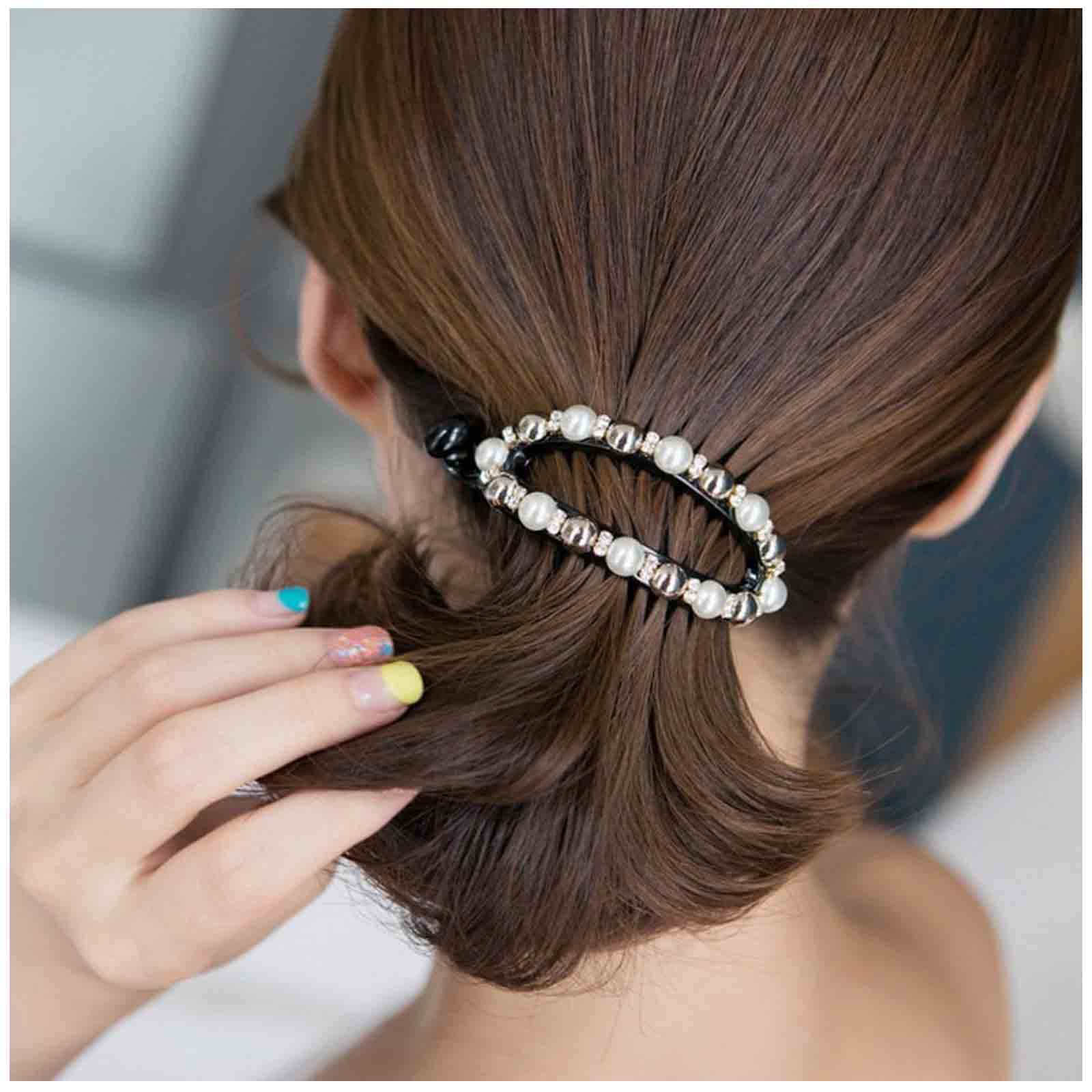 Boho Pearl Hair Clip - White Round Pearl Hair Cuff Barrette, Vintage Hollow Ponytail Holder for Women & Girls | Elegant Hair Accessories & Gift Ideas | Perfect for Weddings, Parties & Everyday Wear