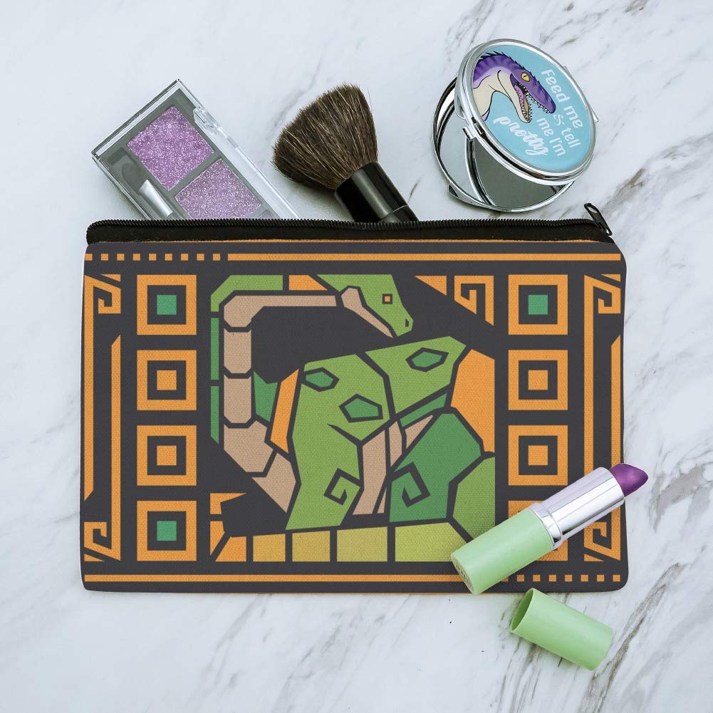 **Stylish Geometric Apatosaurus Dinosaur Cosmetic Bag - Aztec Mayan Inspired Makeup Pouch for Travel & Organizer | Perfect for Makeup Brushes, Toiletries & Accessories**