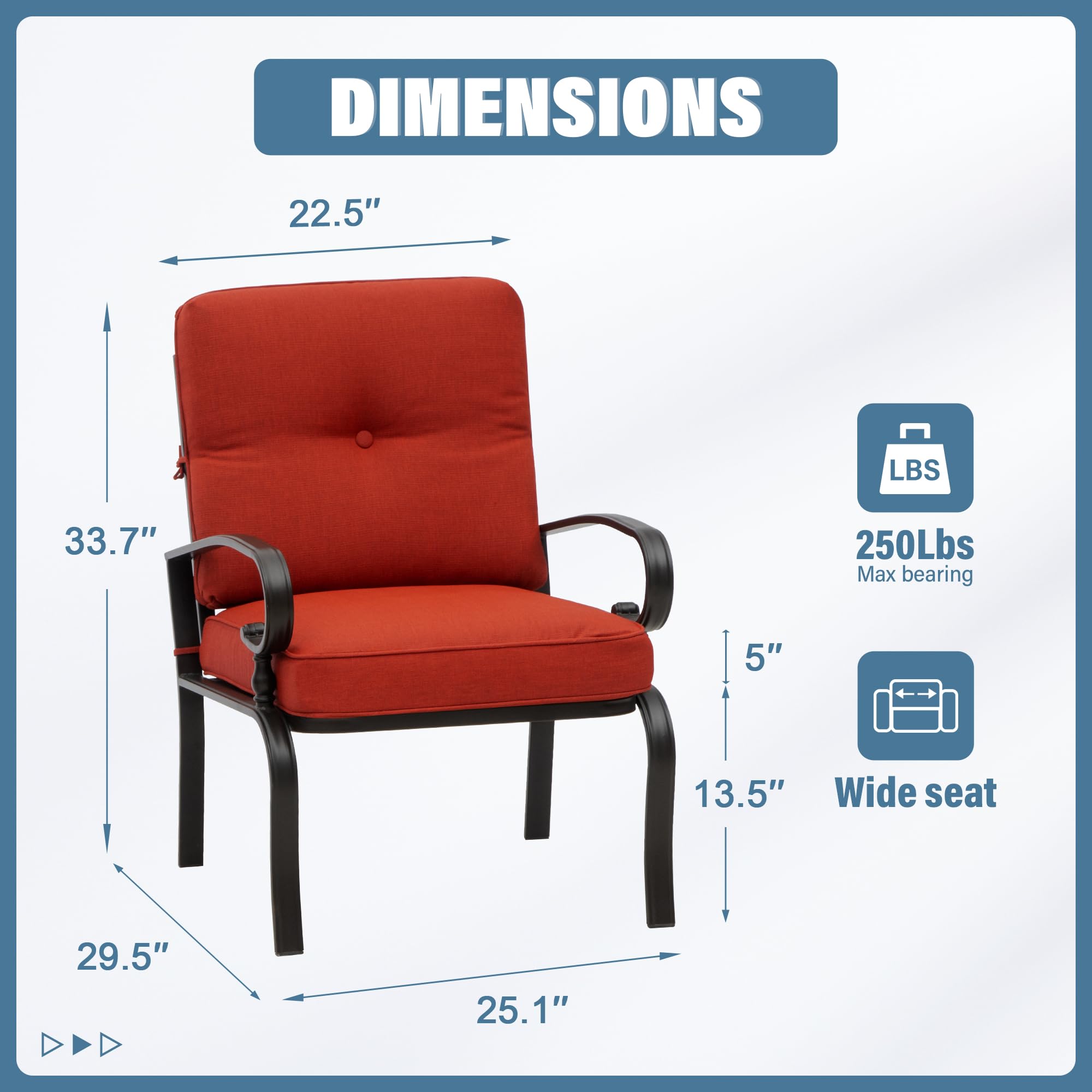 2 Pcs Outdoor Patio Dining Chairs Bistro Set - Wrought Iron All-Weather Garden Seating with Red Cushions - Perfect for Backyard, Balcony, and Cafe Outdoor Dining