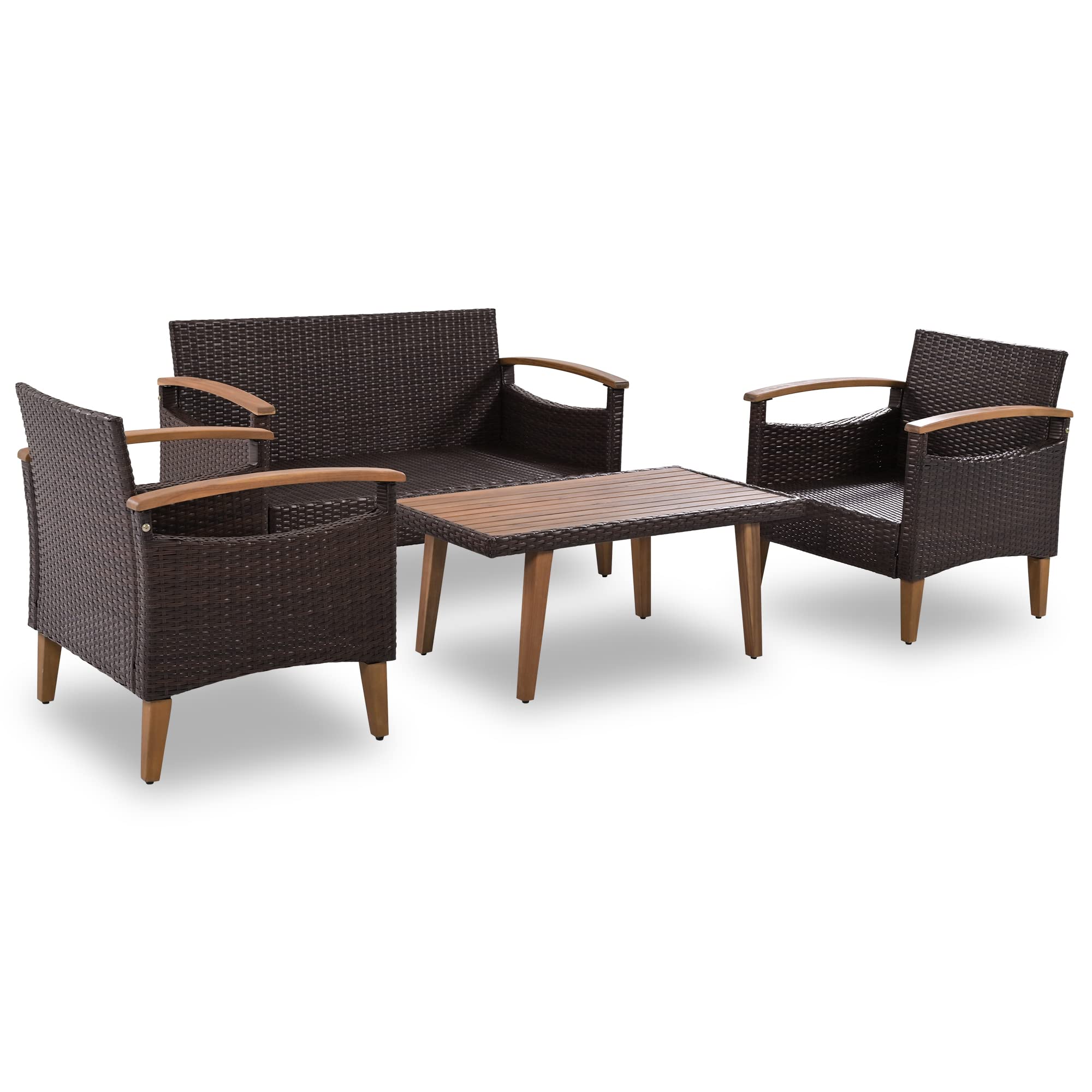 4-Piece Rattan Patio Conversation Set with Cushions & Coffee Table - Outdoor Furniture for Backyard, Porch, Poolside (Beige) | Perfect for Relaxing, Entertaining & Lounging in Your Garden or Terrace