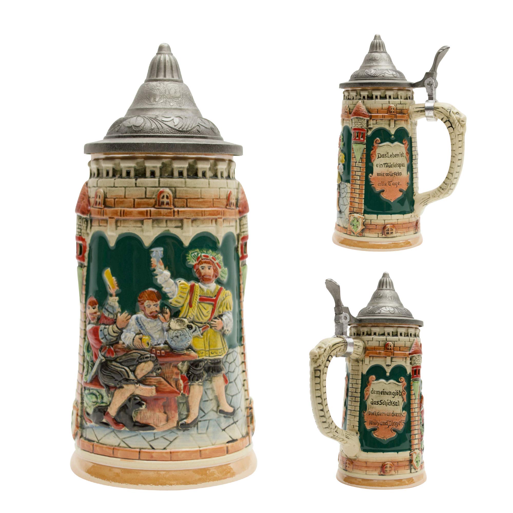 0.6 Liter German Beer Stein with Lid - Oktoberfest Castle Festive Scene Beer Mug for Men & Women - Perfect for Oktoberfest, Parties, Gifts & Home Decor