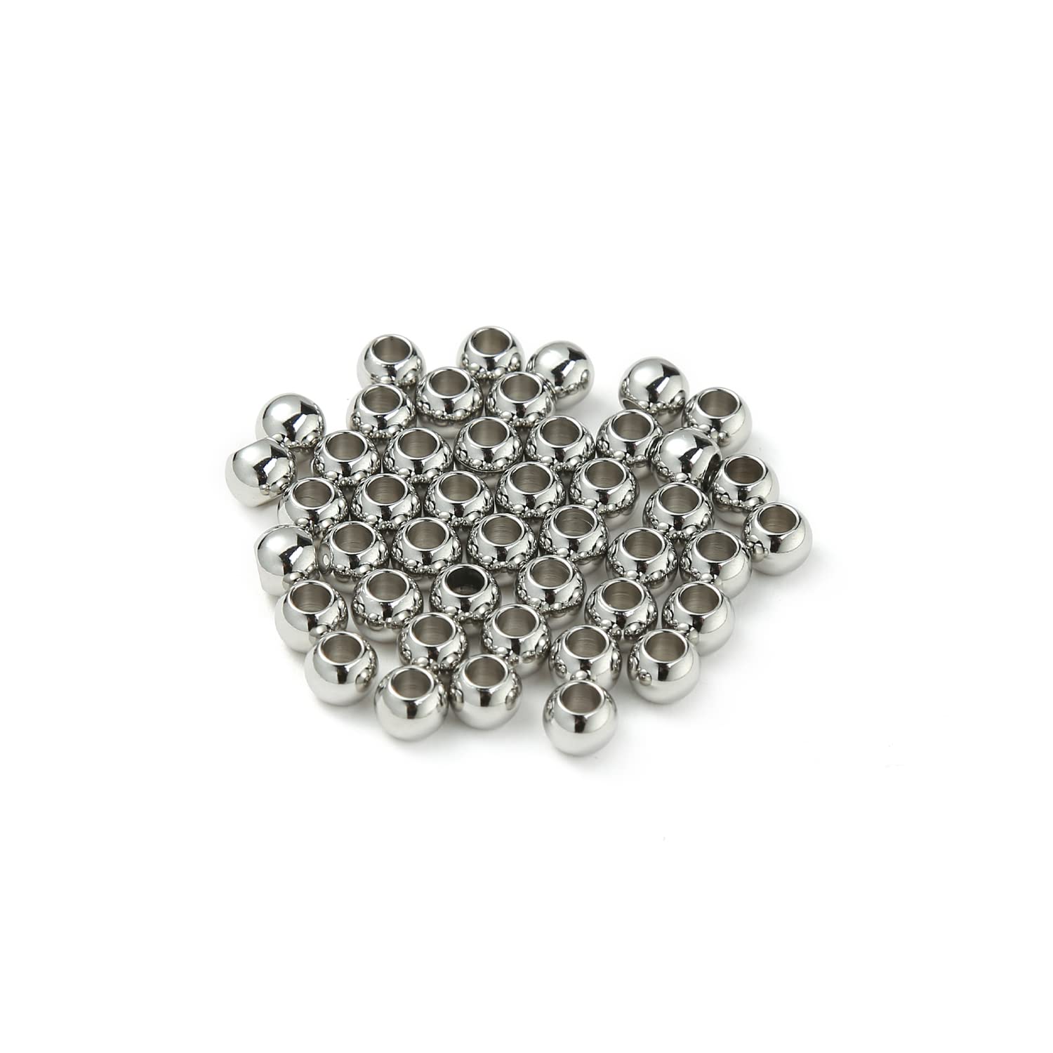 60 Pcs 304 Stainless Steel Smooth Round Spacer Beads - 2mm Hole, 5mm Diameter - Seamless Loose Beads for DIY Jewelry Making, Bracelet & Necklace Crafting - Perfect for Jewelry Findings, Beading Projects & Handmade Accessories