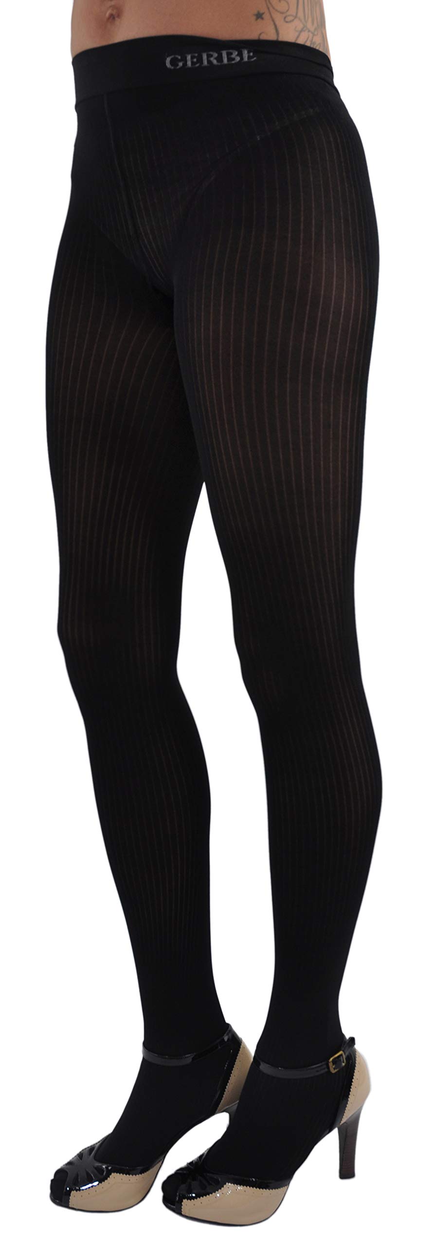 Gerbe-Paris Essentiel Seamless Tone-on-Tone Slimming Striped Pantyhose Tights for Women - French Luxury Hosiery for Office, Evening & Special Occasions