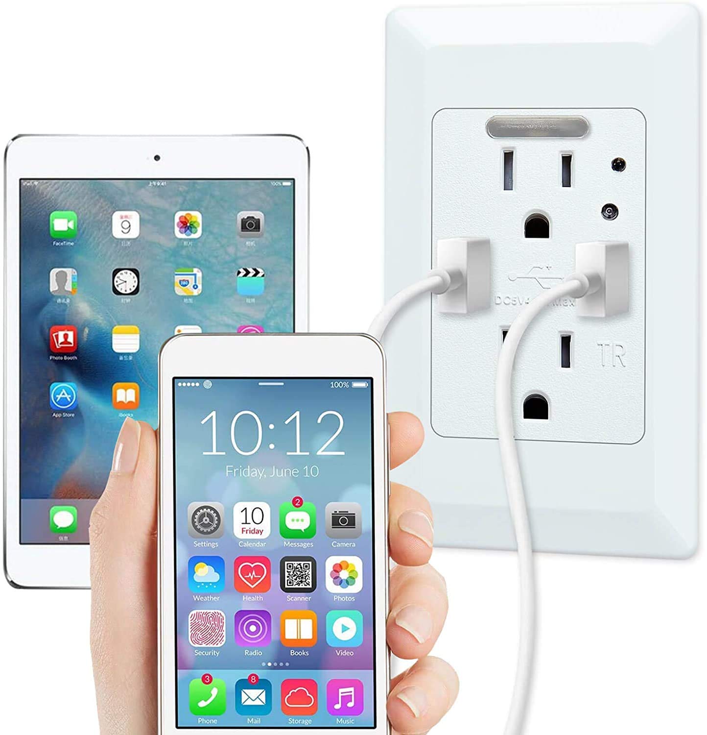 10 Pack USB Wall Outlet with Night Light - 2 USB Ports (4.2A) & 2 AC Outlets (15A Tamper Resistant) - White Electrical Socket with LED Auto Night Light - Perfect for Bedrooms, Hallways, and Home Office Charging Stations