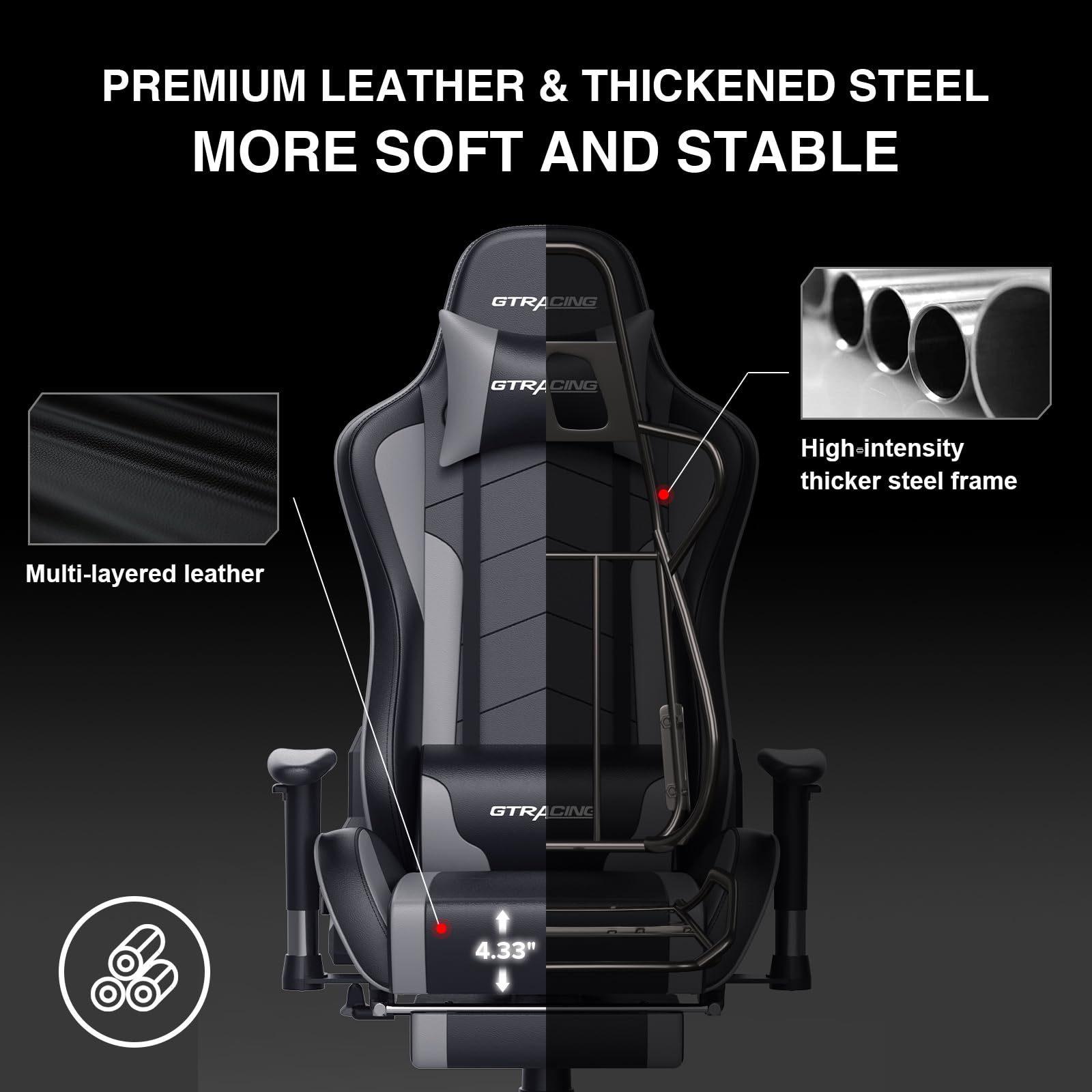 GTRACING Ergonomic Gaming Chair with Bluetooth Speakers, Footrest & Lumbar Support - Heavy Duty Video Game & Office Desk Chair for PC, Console Gaming & Home Office Use