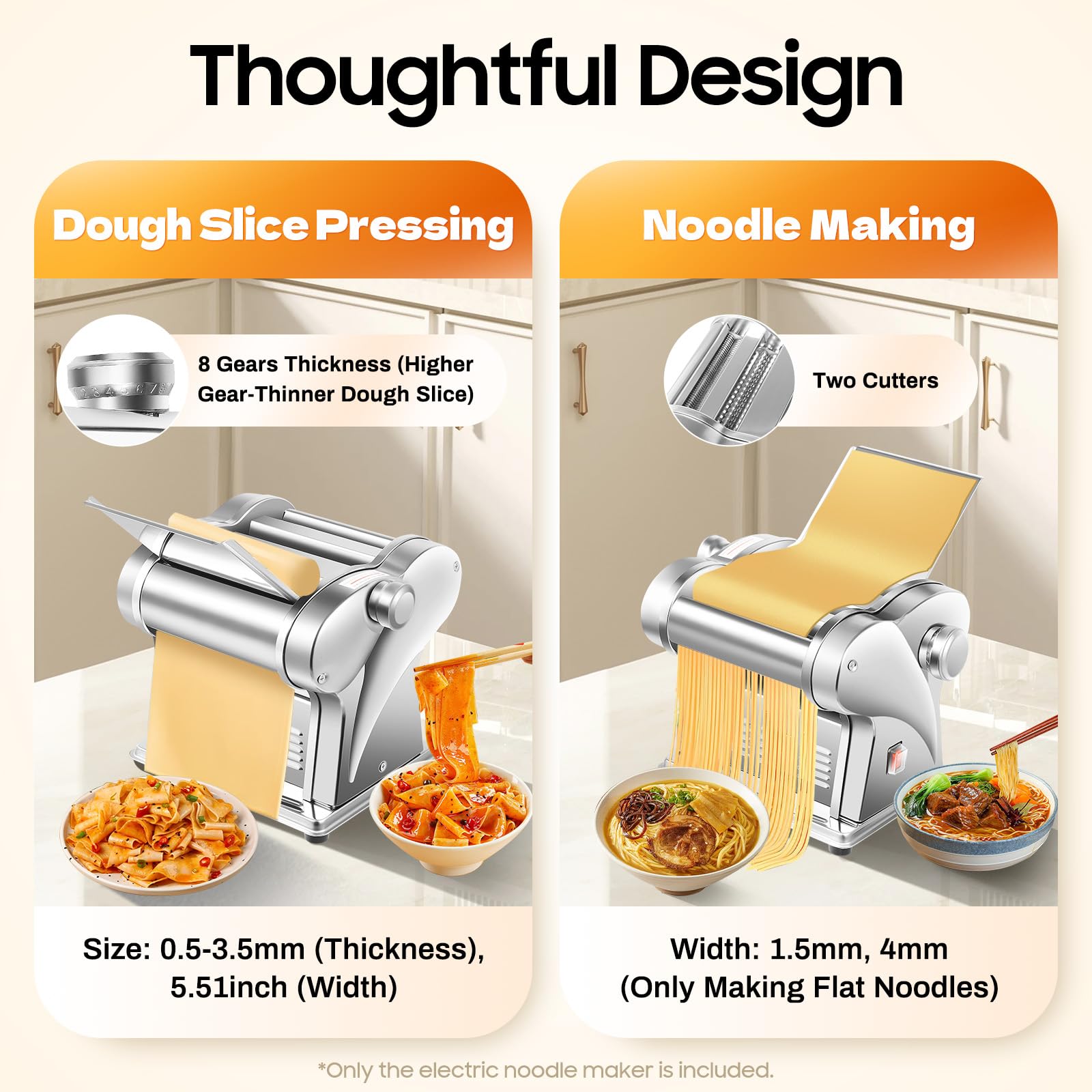 Commercial Electric Pasta Maker Machine - 110V Stainless Steel Dough Press with 2 Blades | 6-Speed Adjustable Thickness for Dumplings, Noodles & Pasta | Perfect for Restaurants, Home Kitchens & Italian Cuisine Lovers
