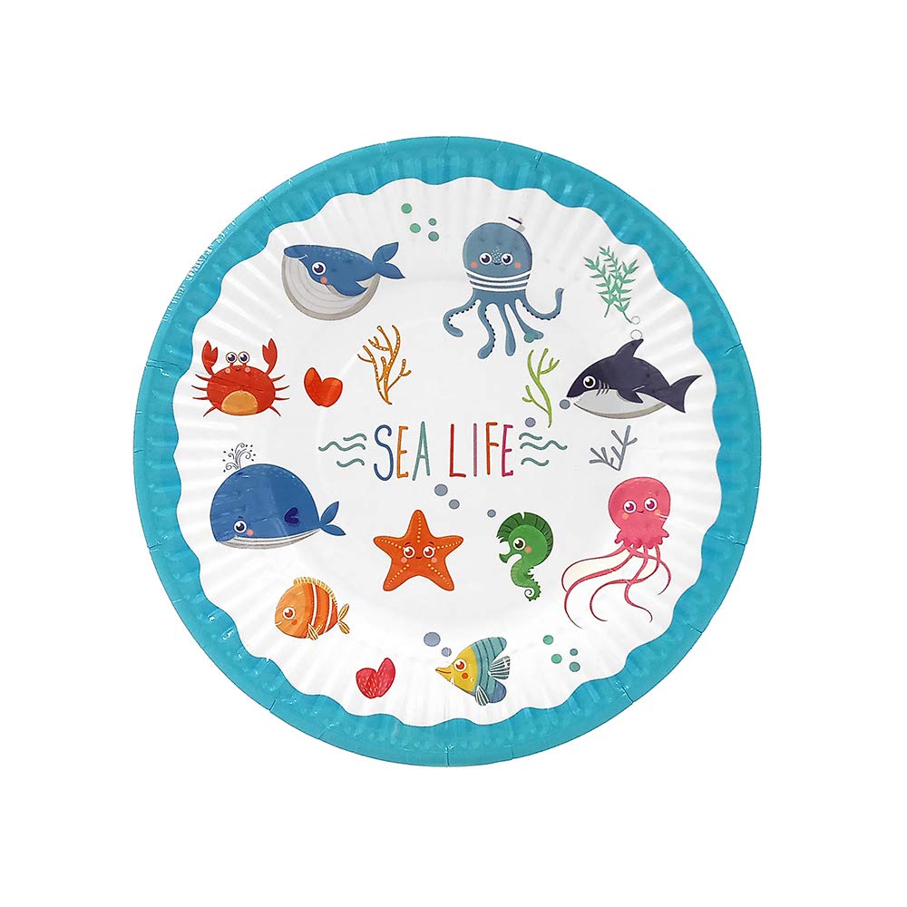 48-Piece Sea Ocean Marine Animals Disposable Paper Plates & Cups Set - 24 Dessert Plates & 24 Cups - Kids Birthday Party, Baby Shower Supplies - Eco-Friendly Tableware for 24 Guests - Perfect for Underwater Themed Parties & Beach Events