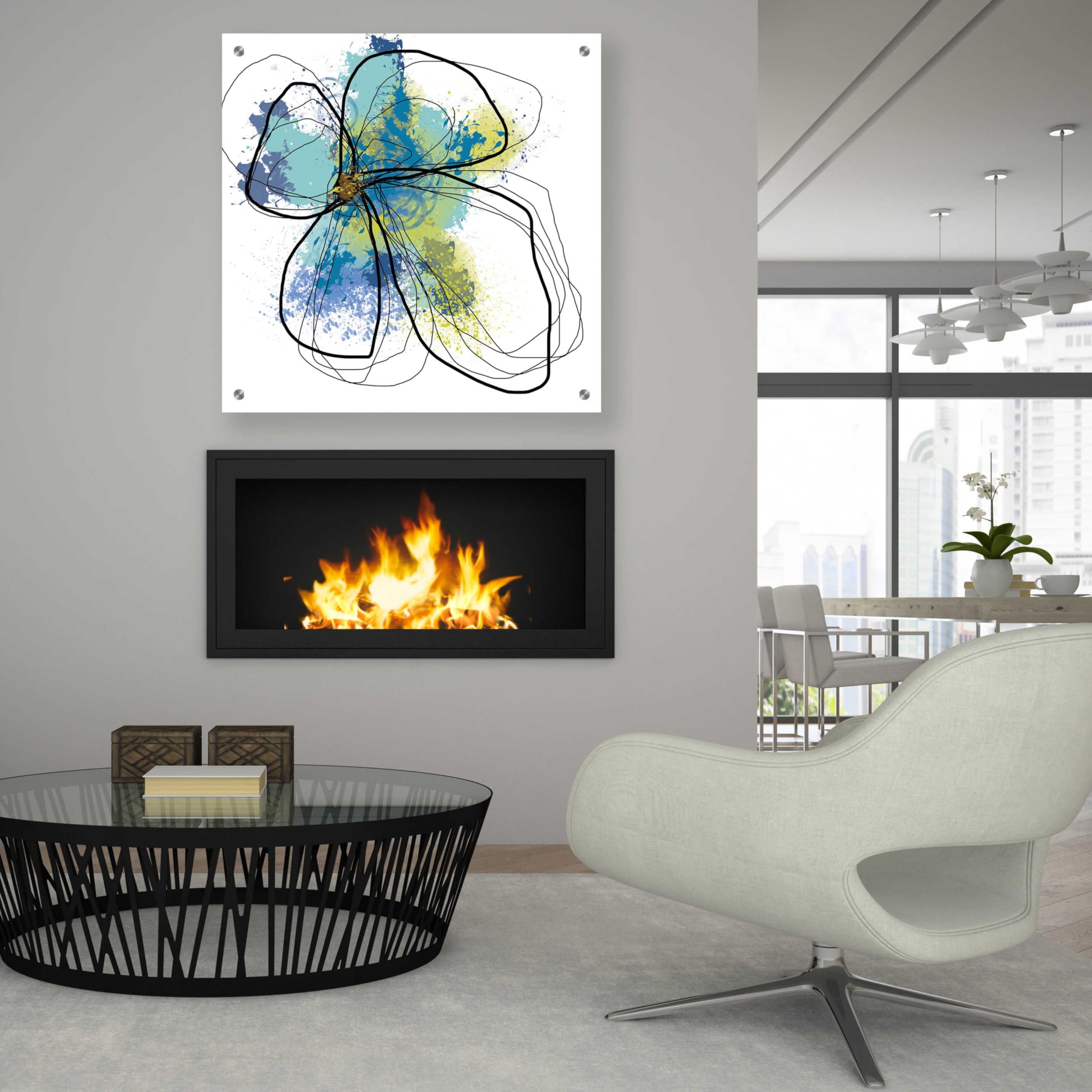 Azure Petals I Abstract Floral Painting by Jan Weiss - 36x36 Inch Acrylic Glass Wall Art for Living Room, Bedroom & Office Decor