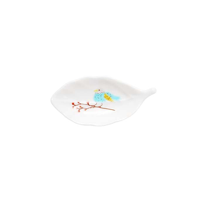 Harekutani Porcelain Bird Leaf Small Plate Chopstick Rest - Elegant Japanese Tableware for Sushi, Asian Dining & Home Decor